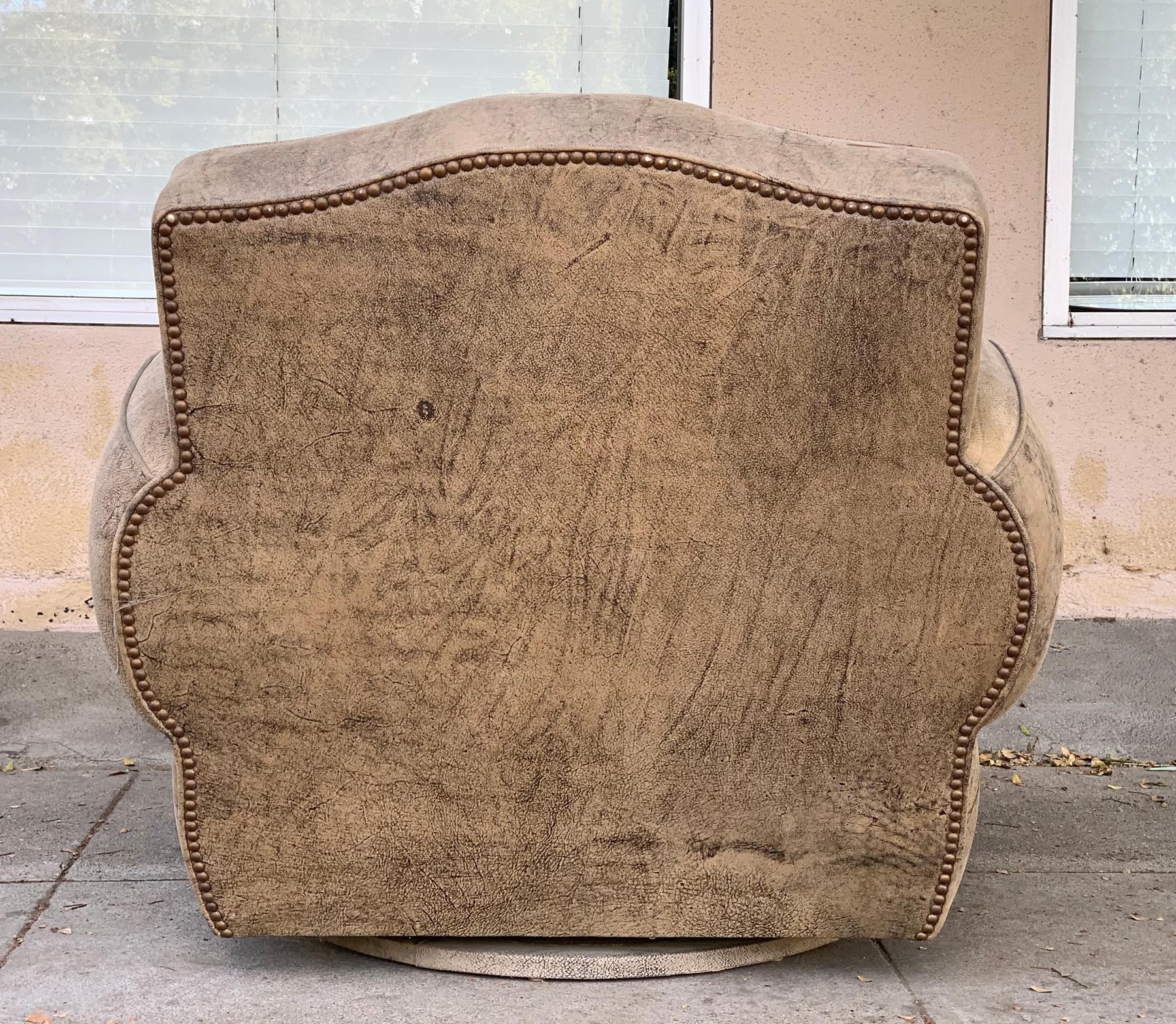 Stunning Pair of Deco Style Armchairs Upholstered in Elephant Print Leather In Good Condition In Los Angeles, CA