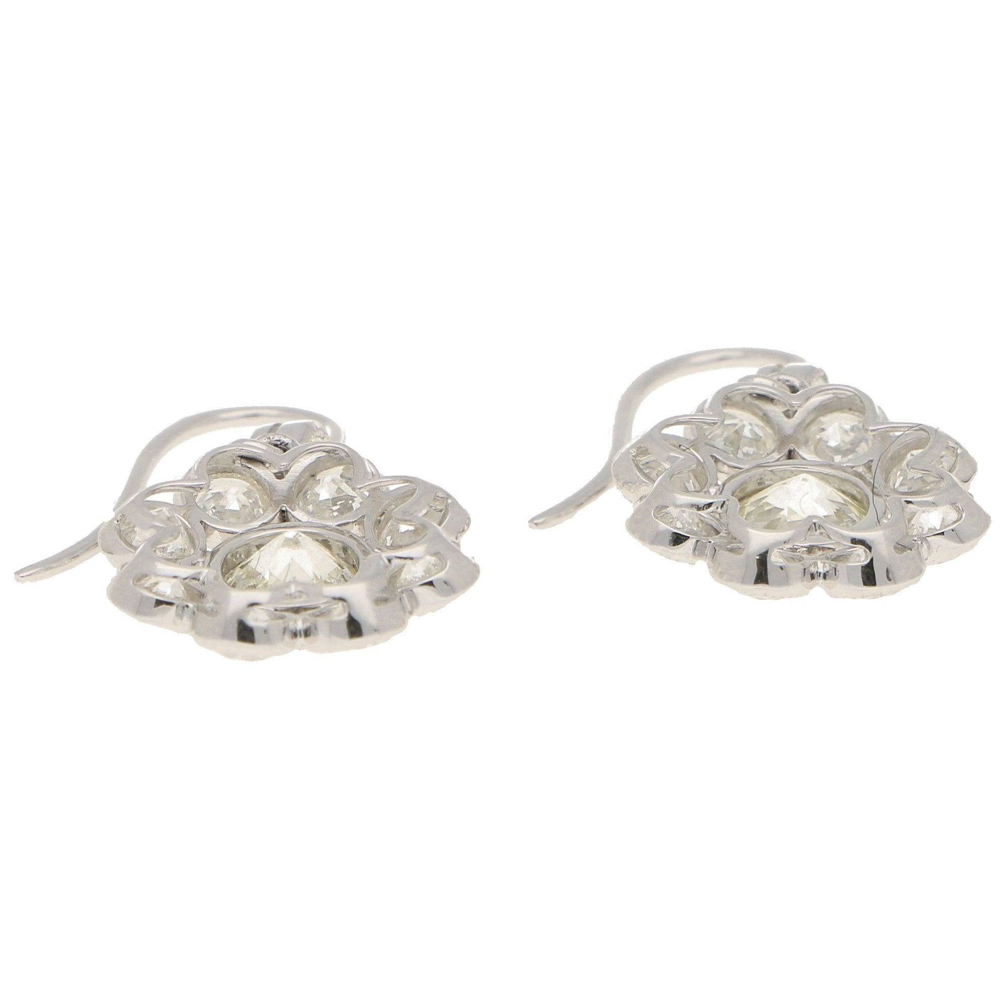 Old Mine Cut Diamond Floral Cluster Earrings in Platinum  In Good Condition In London, GB