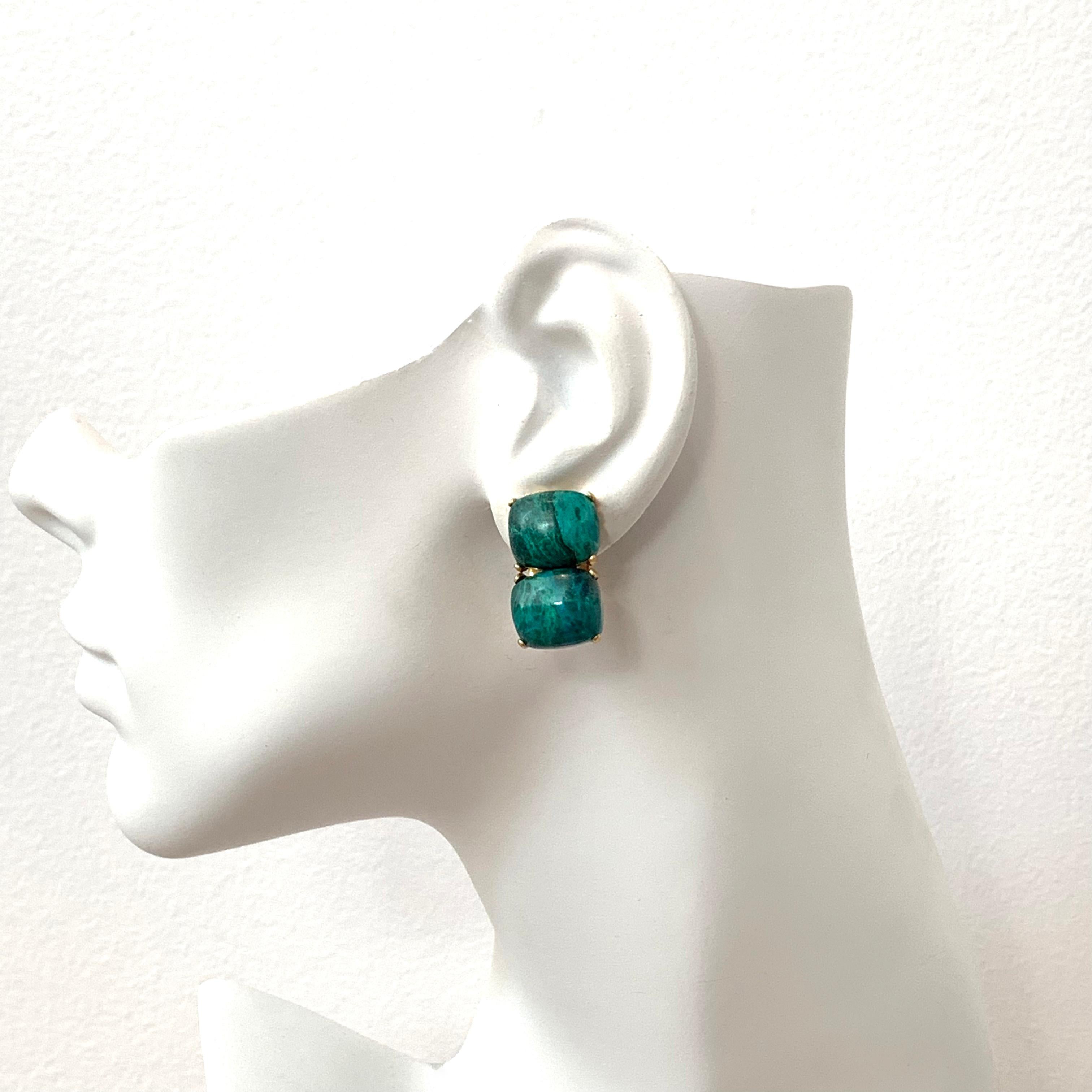 Women's Stunning pair of Double Cushion Cabochon Chrysocolla Vermeil Clip-on Earrings