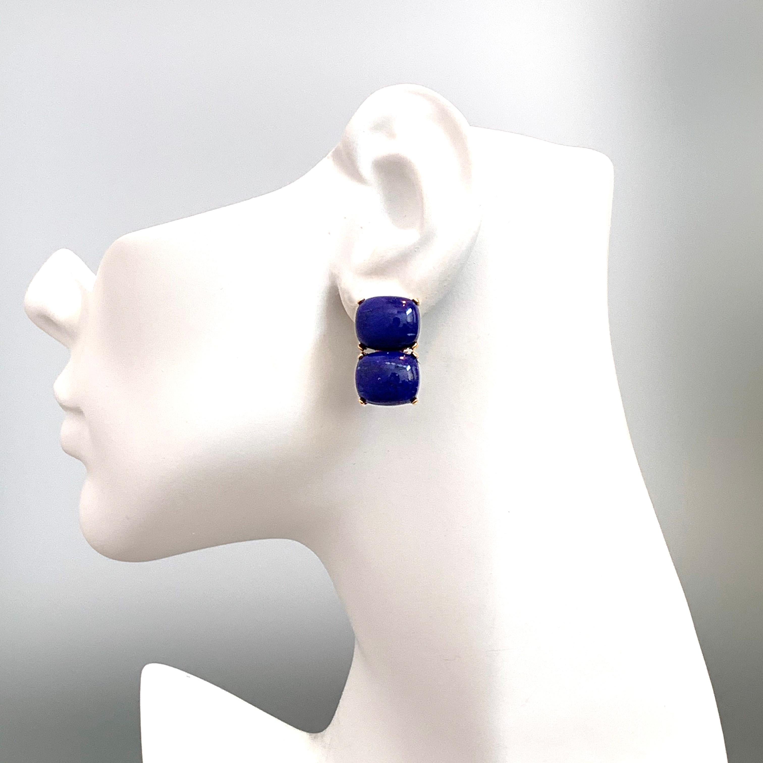Stunning pair of Double Cushion Cabochon Lapis Lazuli Vermeil Earrings In New Condition In Los Angeles, CA