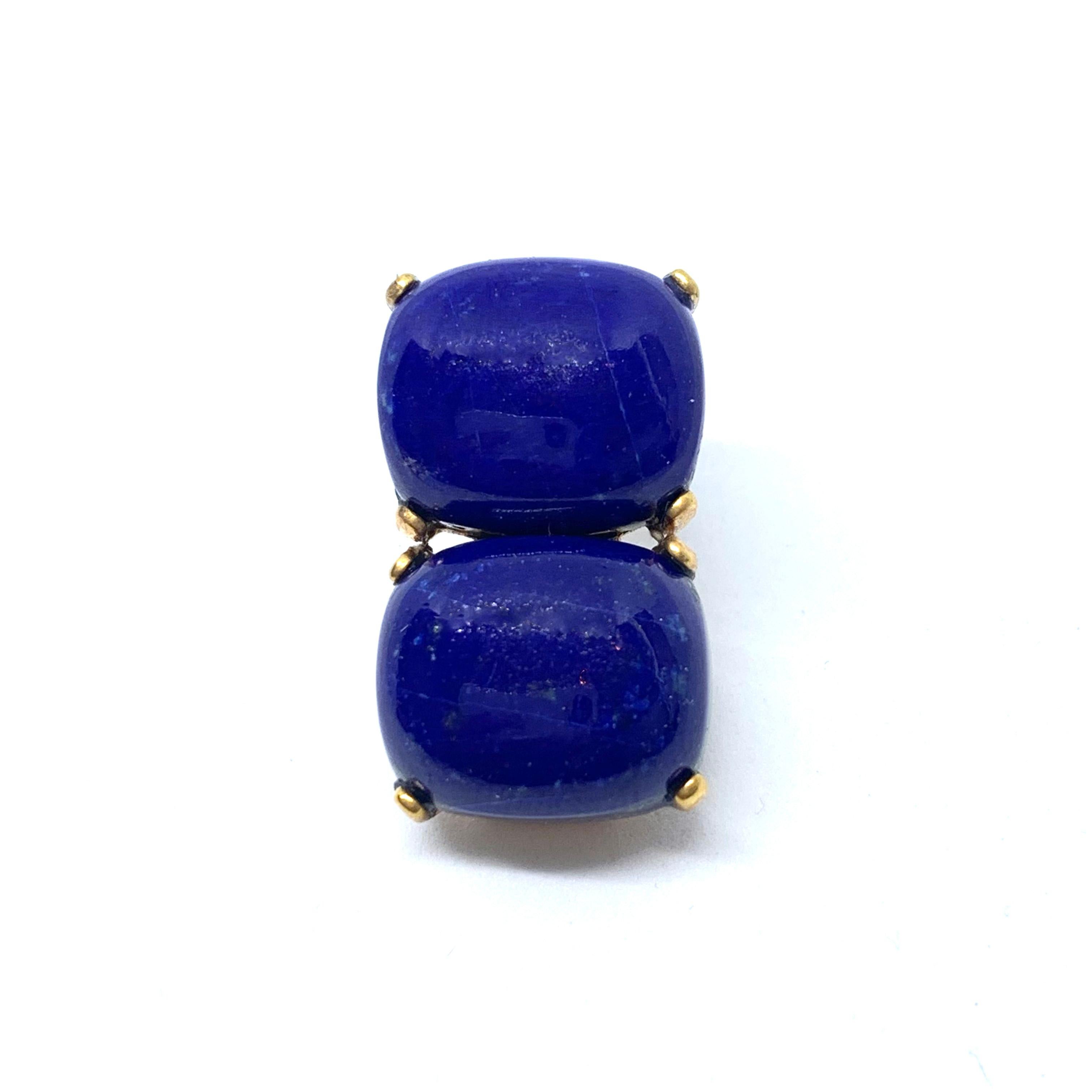 Artisan Stunning pair of Double Cushion Cabochon Lapis Lazuli Vermeil Earrings