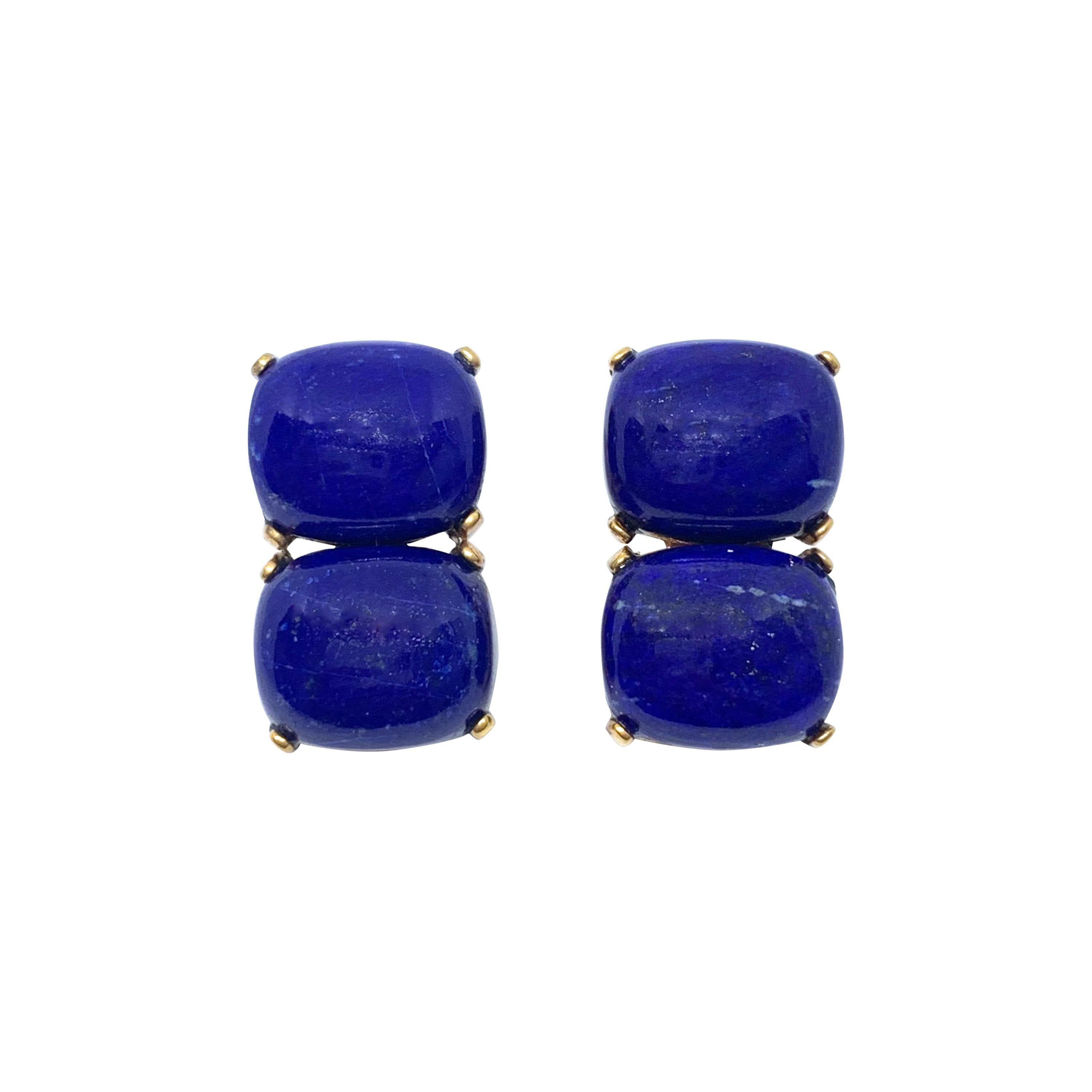 Stunning pair of Double Cushion Cabochon Lapis Lazuli Vermeil Earrings