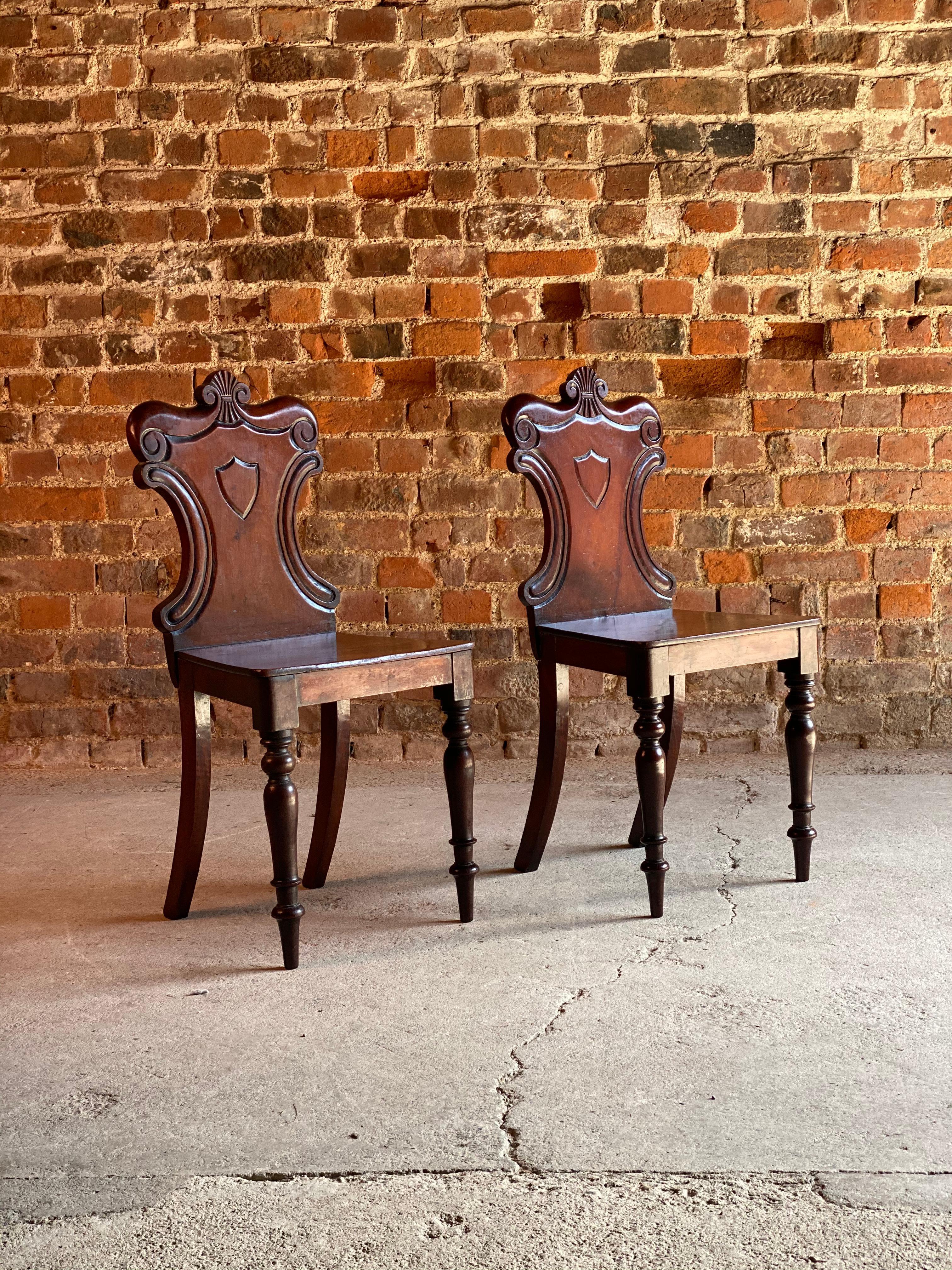 Stunning Pair of Early 19th Century Victorian Mahogany Hall Chairs, circa 1825 3