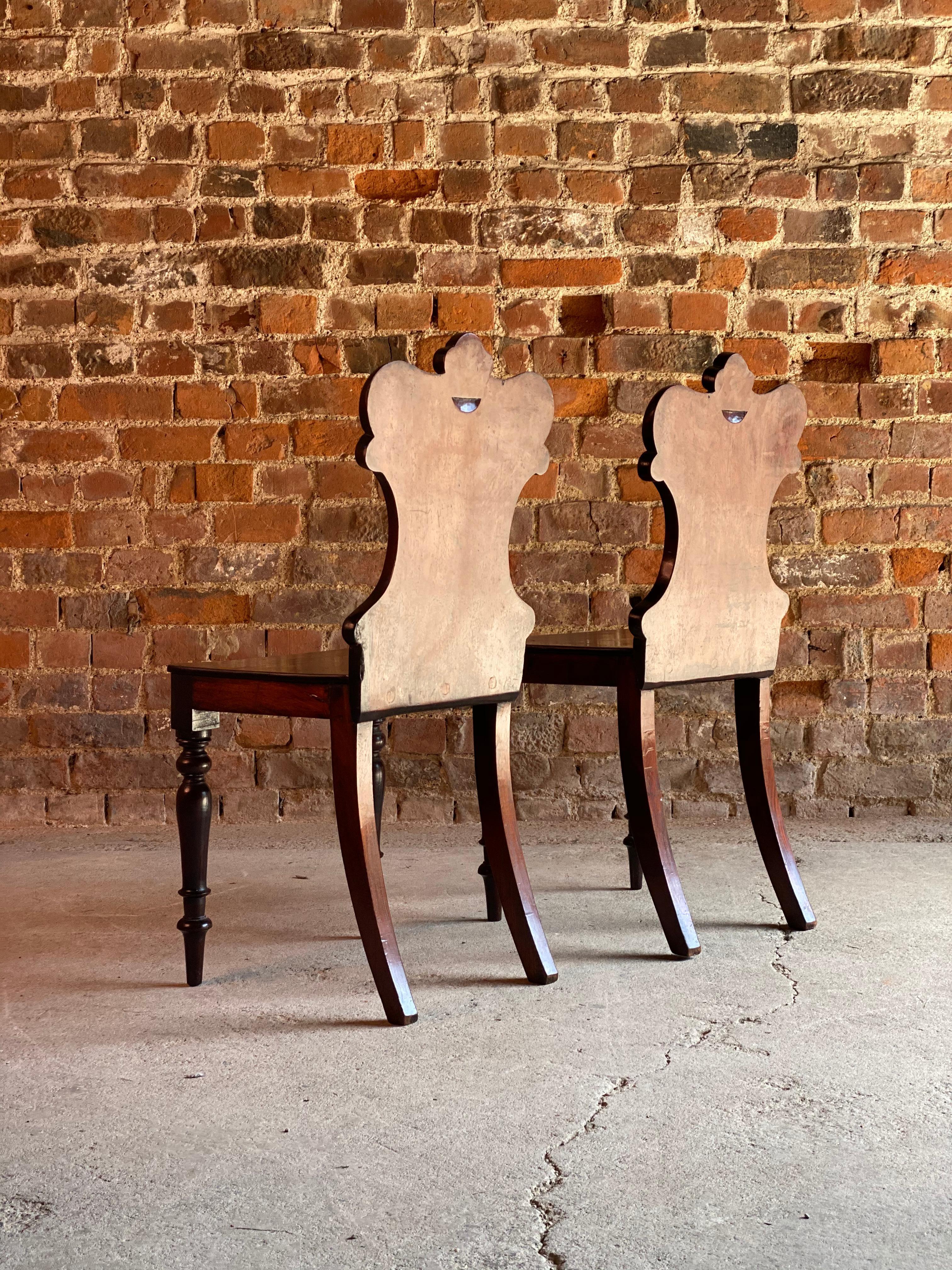 British Stunning Pair of Early 19th Century Victorian Mahogany Hall Chairs, circa 1825