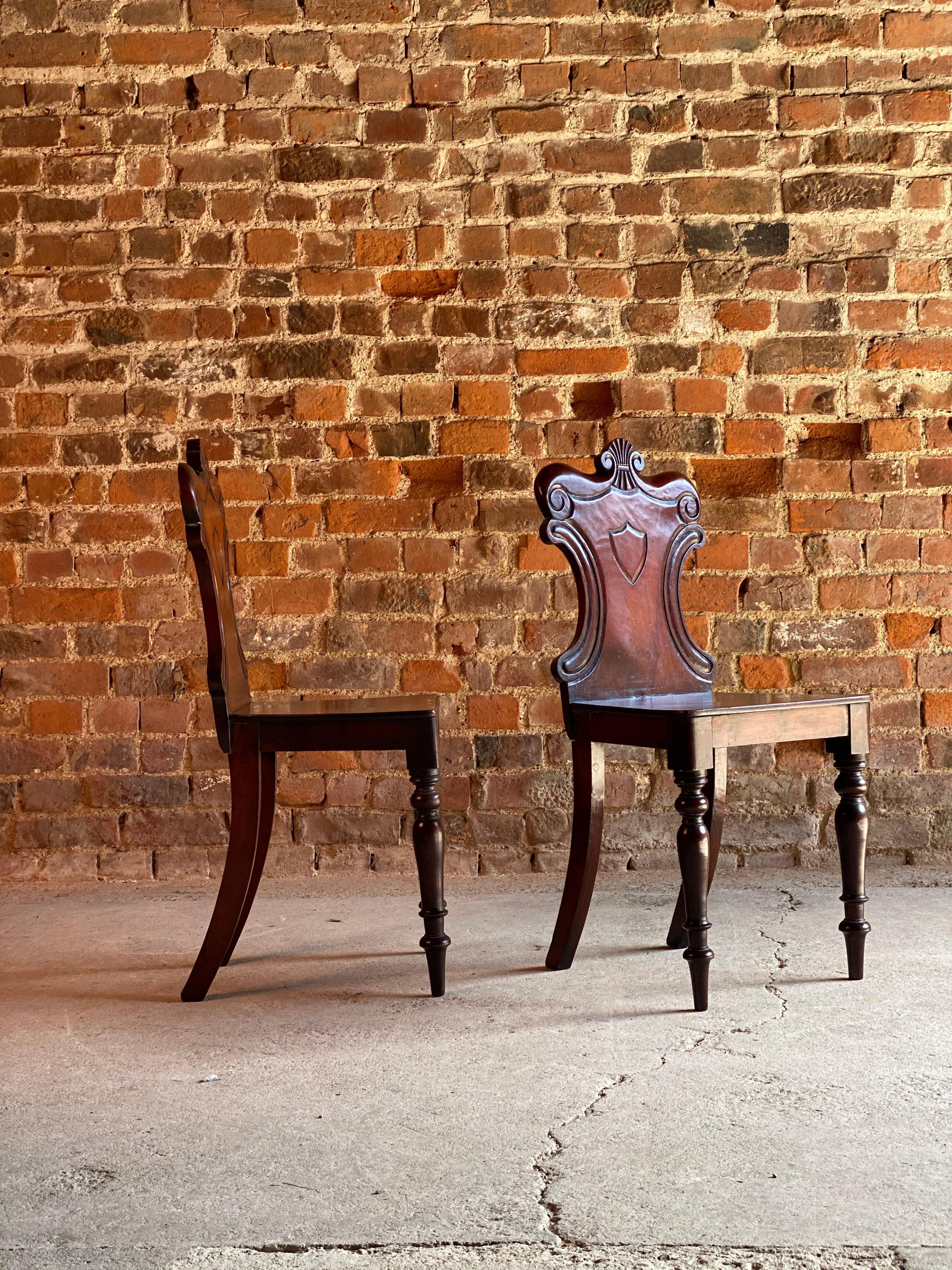 Stunning Pair of Early 19th Century Victorian Mahogany Hall Chairs, circa 1825 In Good Condition In Longdon, Tewkesbury