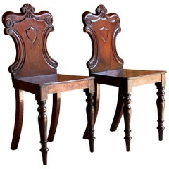 Antique Stunning Pair of Early 19th Century Victorian Mahogany Hall Chairs, circa 1825