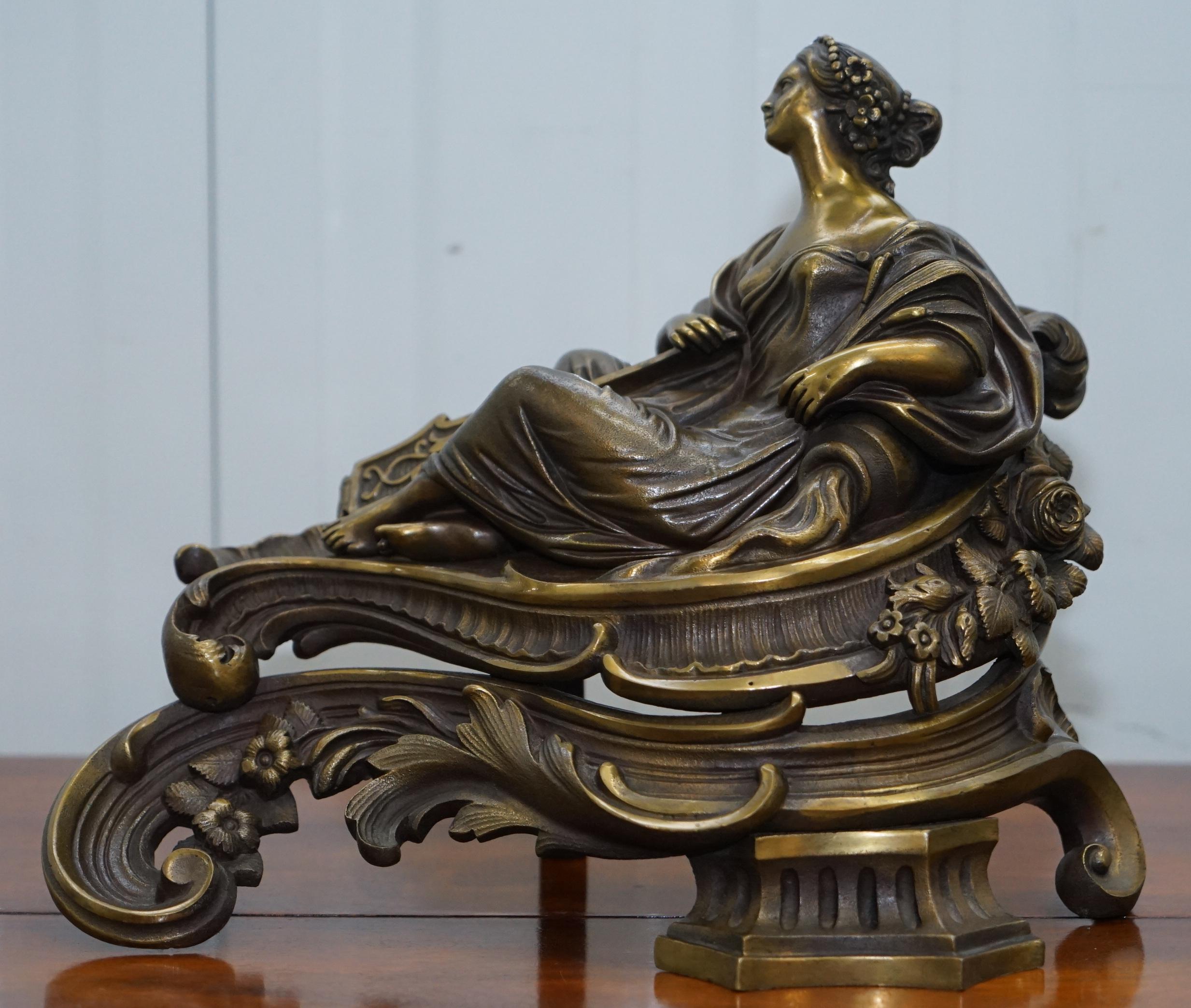 Stunning Pair of Early Louis XVI French Bronze Chenets after Bouhon Fres, Paris For Sale 7