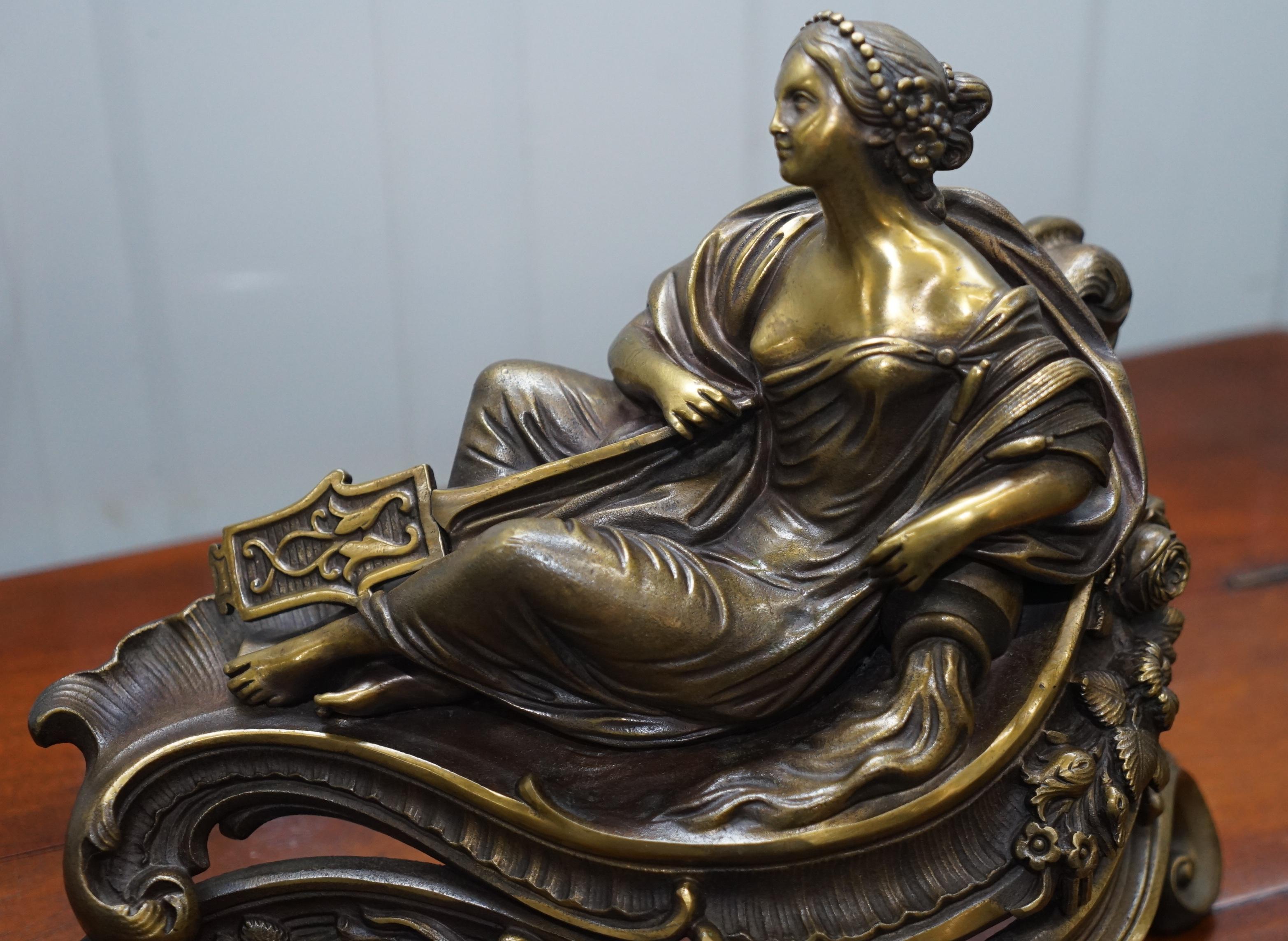 Stunning Pair of Early Louis XVI French Bronze Chenets after Bouhon Fres, Paris For Sale 8