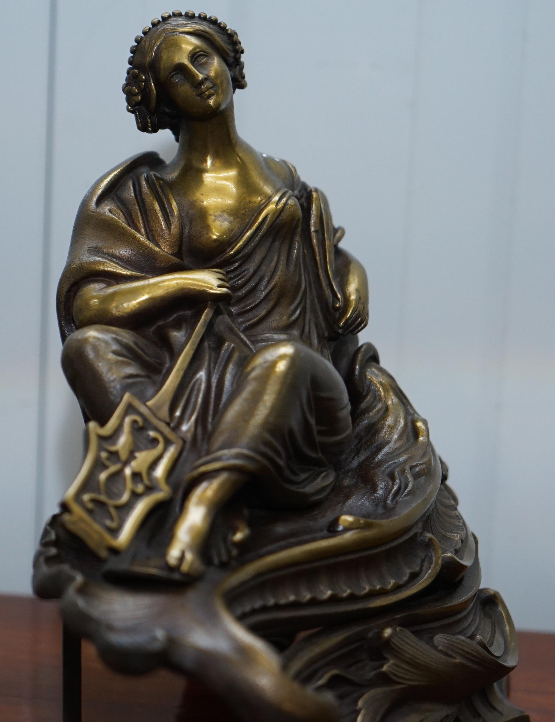 Stunning Pair of Early Louis XVI French Bronze Chenets after Bouhon Fres, Paris For Sale 13