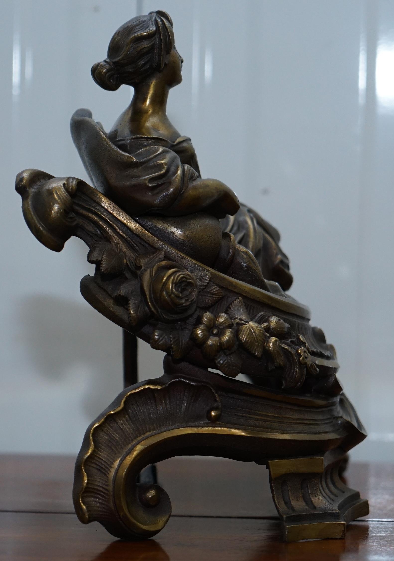 Stunning Pair of Early Louis XVI French Bronze Chenets after Bouhon Fres, Paris For Sale 2