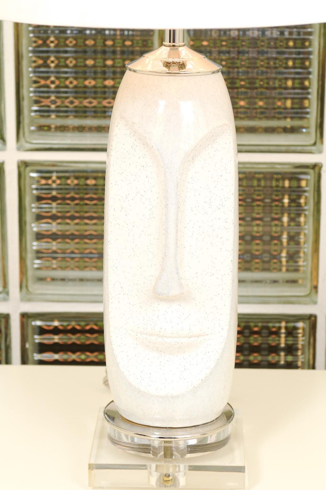 Stunning Pair of Easter Island Style Ceramic Vessels as Custom Lamps In Excellent Condition For Sale In Atlanta, GA