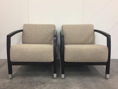 Stunning Pair of Ebonized and Upholstered Sophisticated Club Chairs