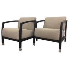 Stunning Pair of Ebonized and Upholstered Sophisticated Club Chairs