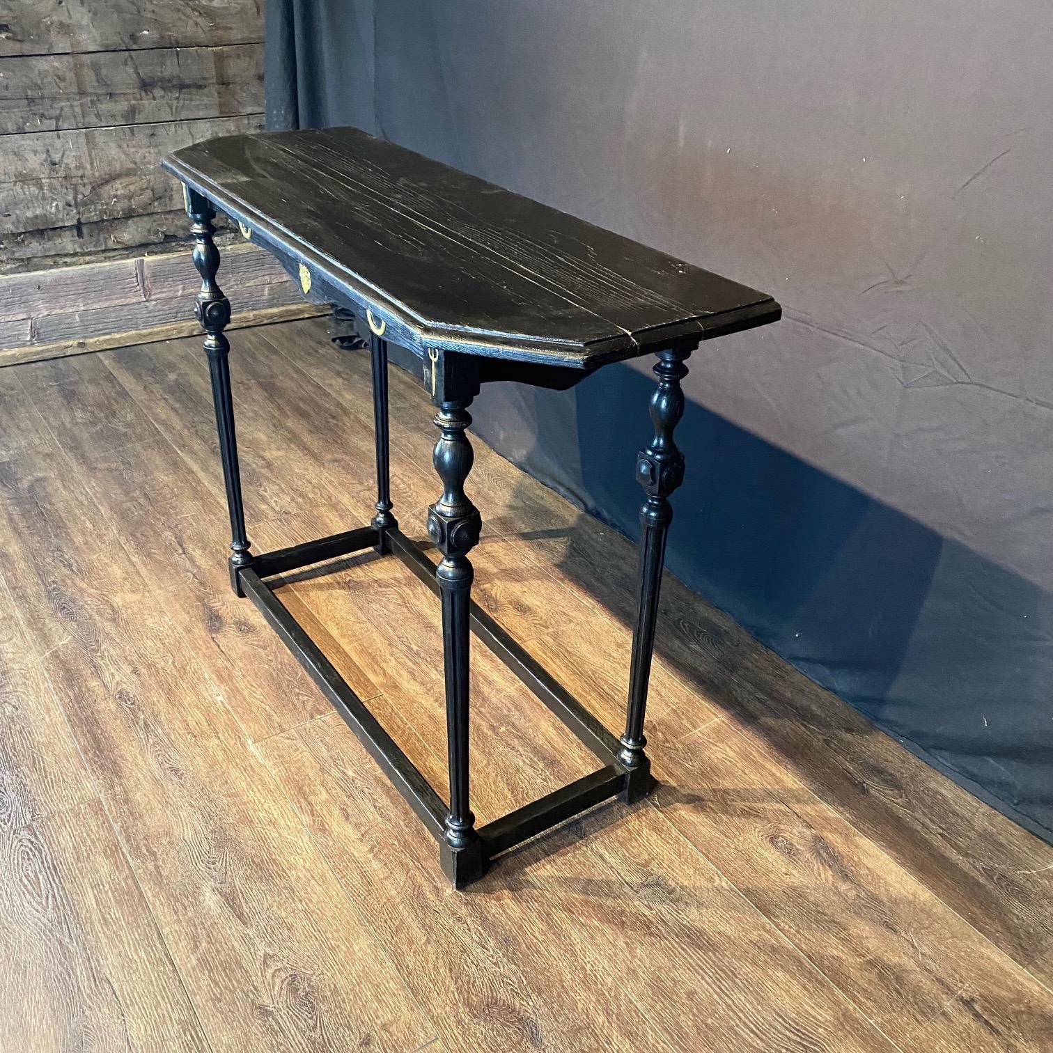 Stunning Pair of Ebonized Spanish Console Tables with Bronze Embellishments For Sale 6