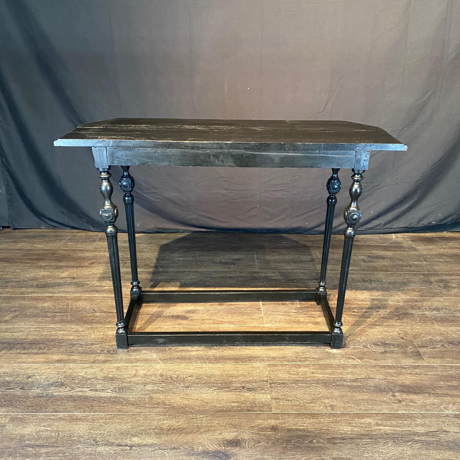 Stunning Pair of Ebonized Spanish Console Tables with Bronze Embellishments For Sale 7
