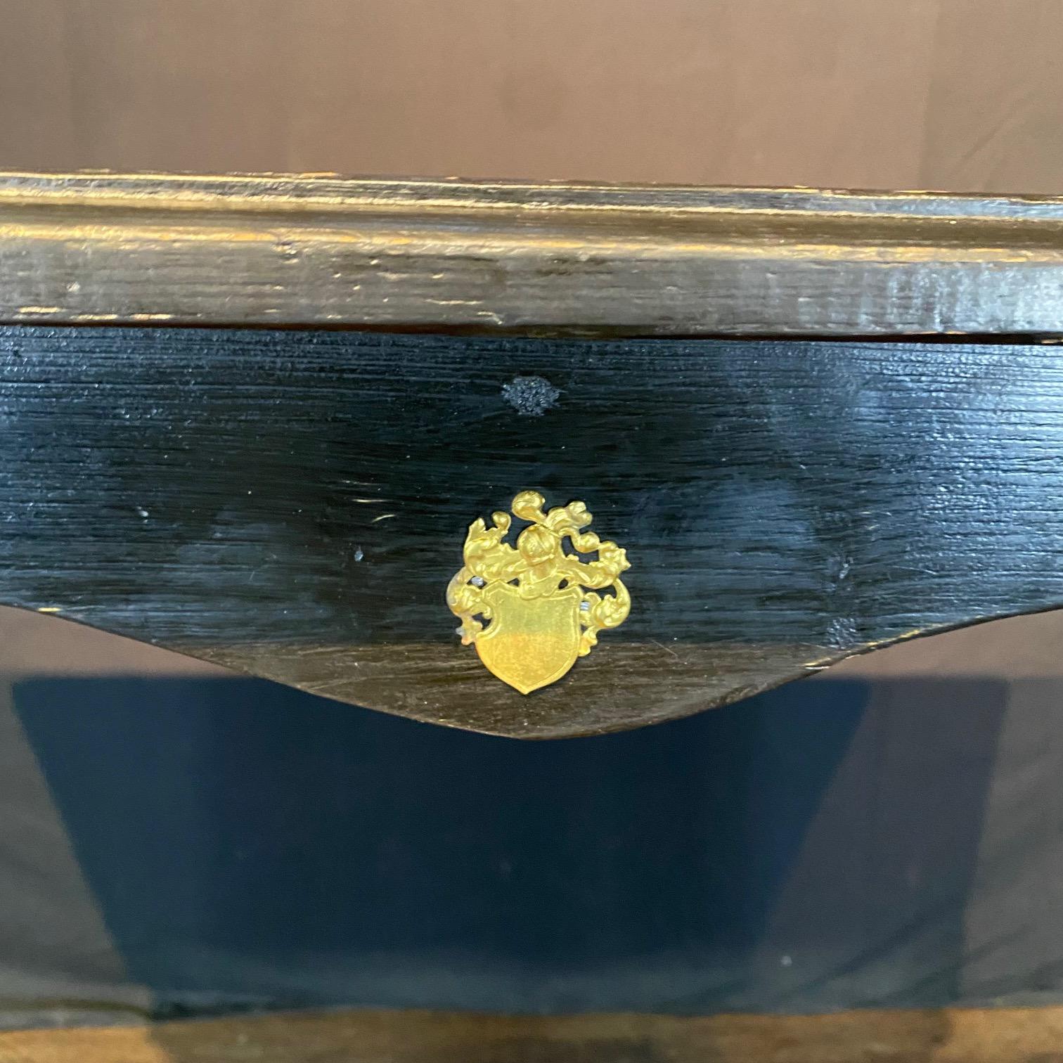 Stunning Pair of Ebonized Spanish Console Tables with Bronze Embellishments For Sale 1