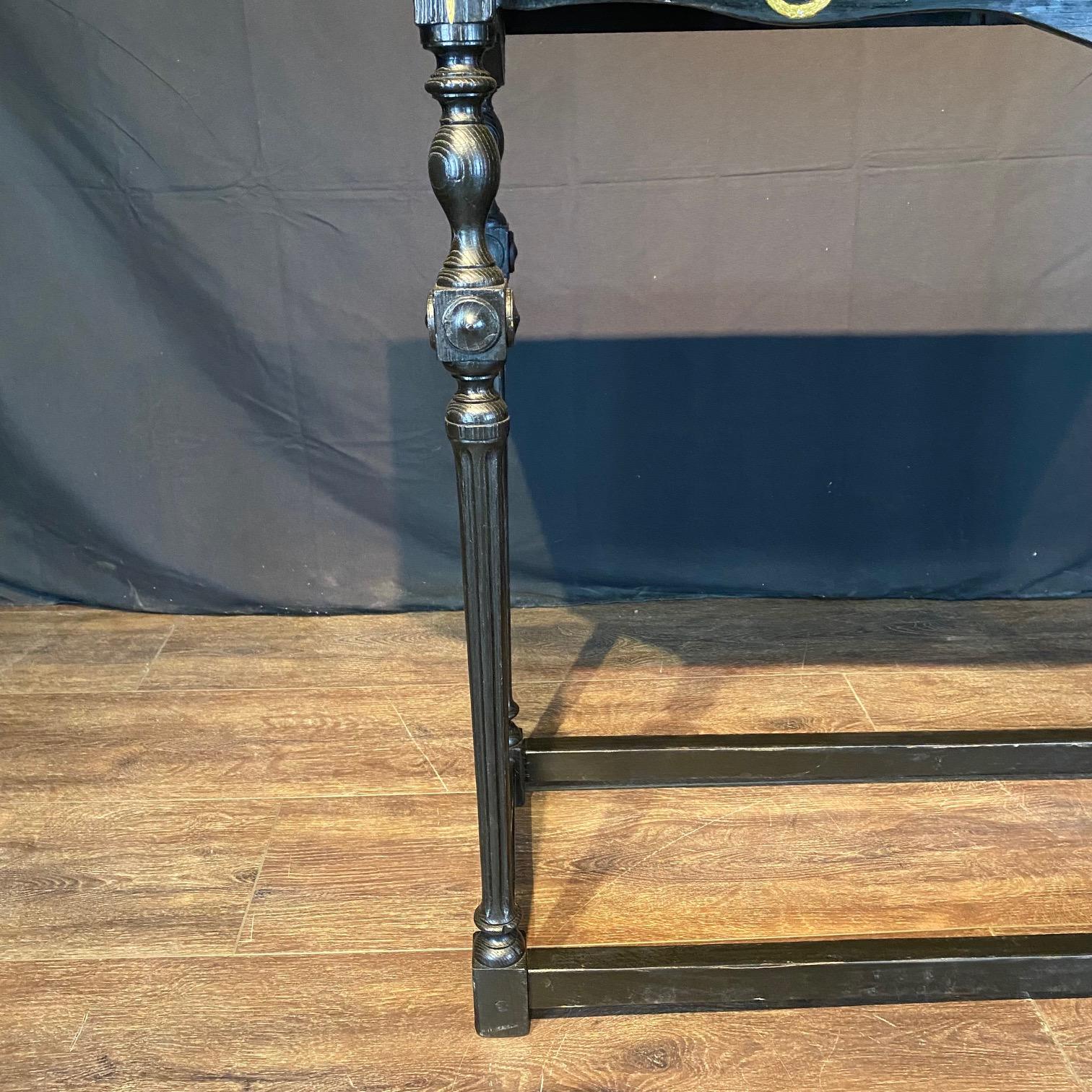 Stunning Pair of Ebonized Spanish Console Tables with Bronze Embellishments For Sale 2