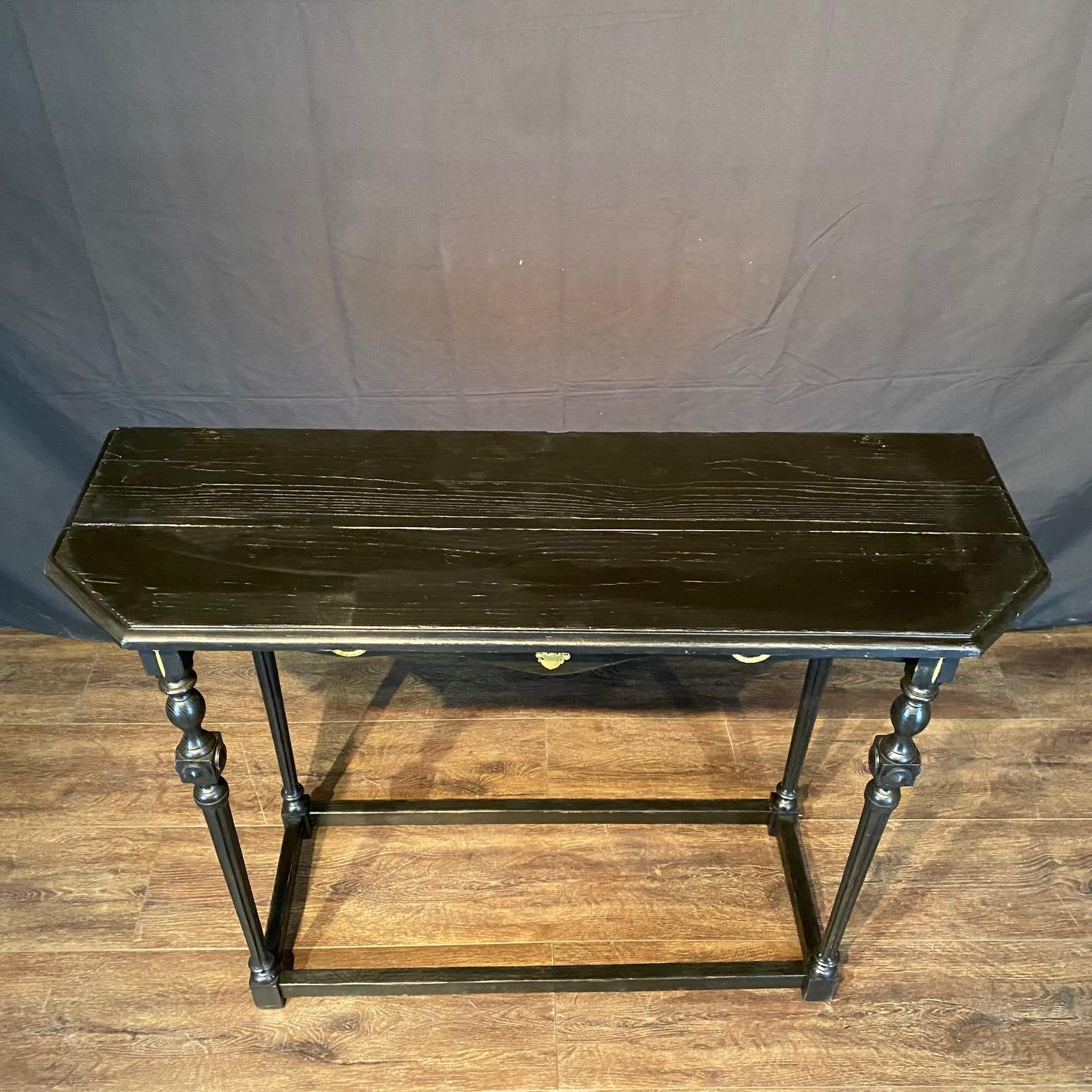 Stunning Pair of Ebonized Spanish Console Tables with Bronze Embellishments For Sale 4
