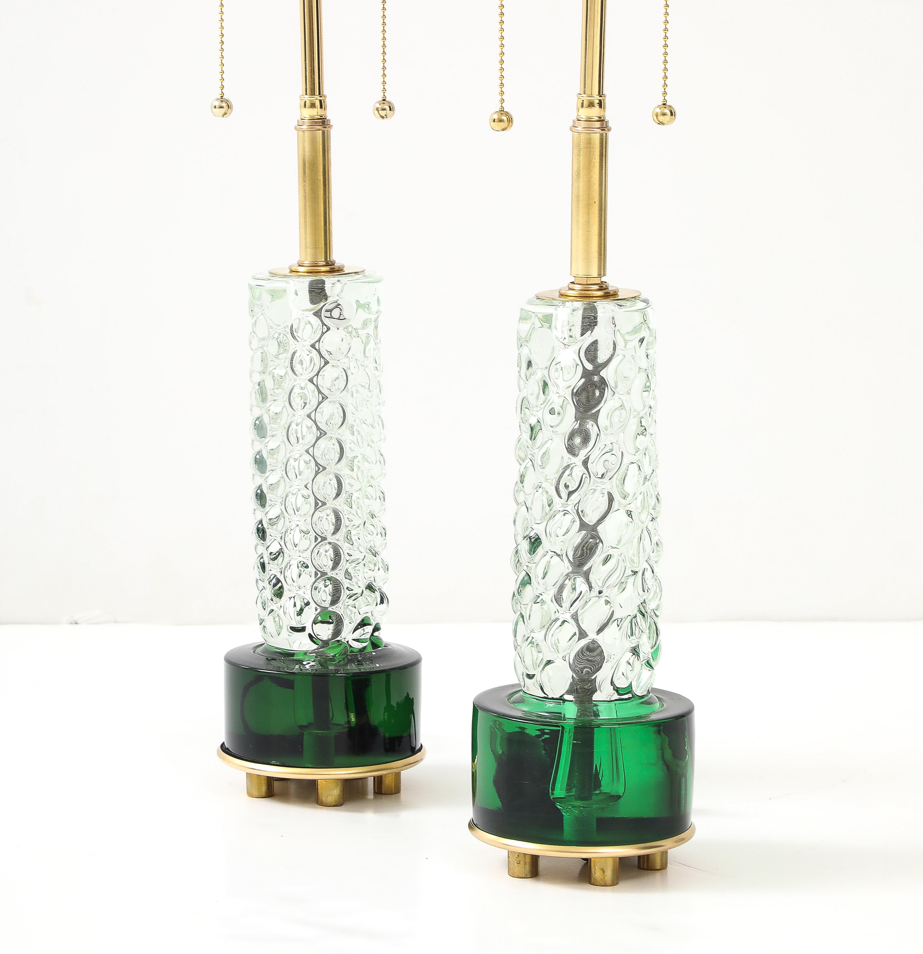Tchèque Superbe paire de lampes en émeraude et cristal clair en vente
