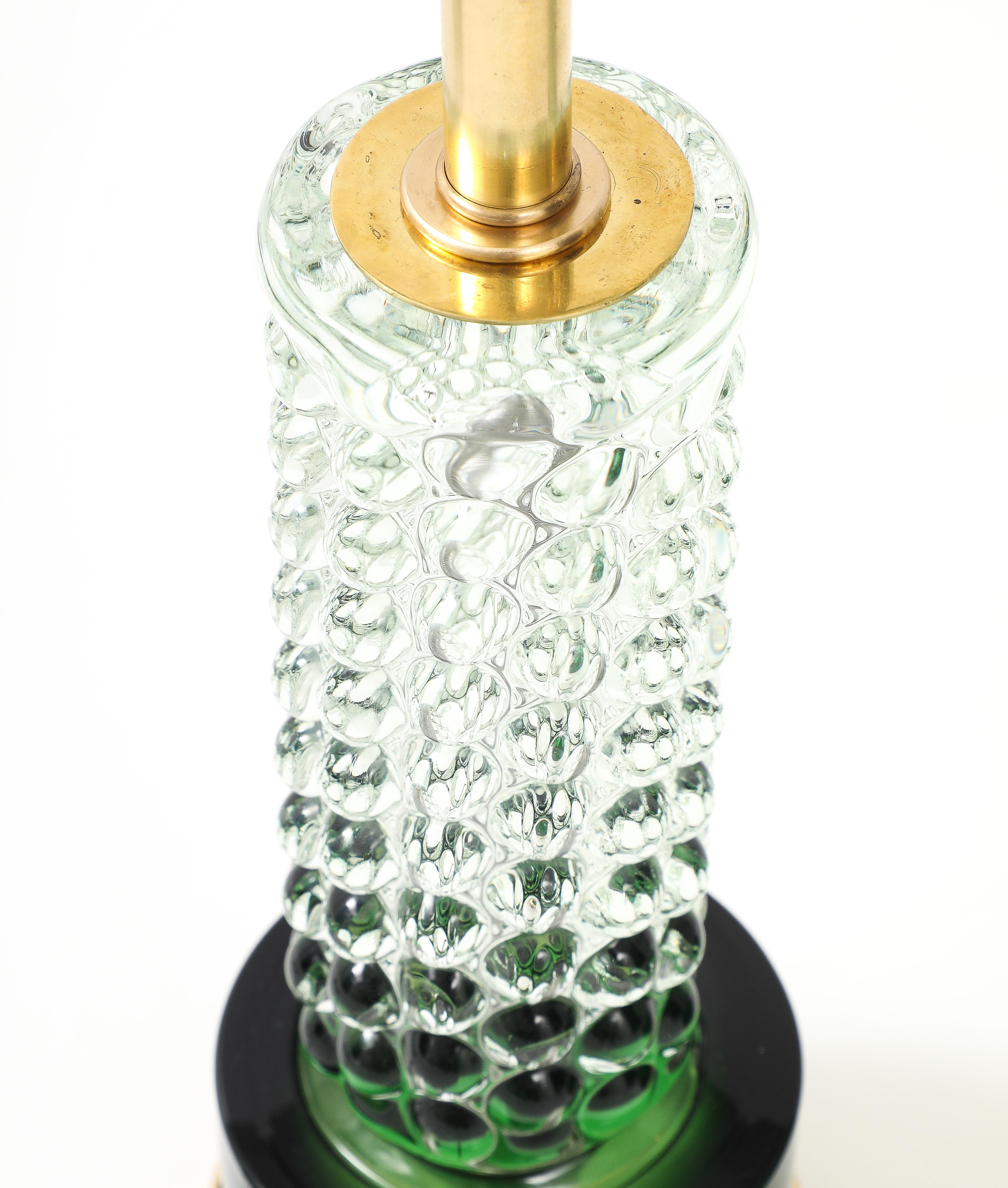 Milieu du XXe siècle Superbe paire de lampes en émeraude et cristal clair en vente