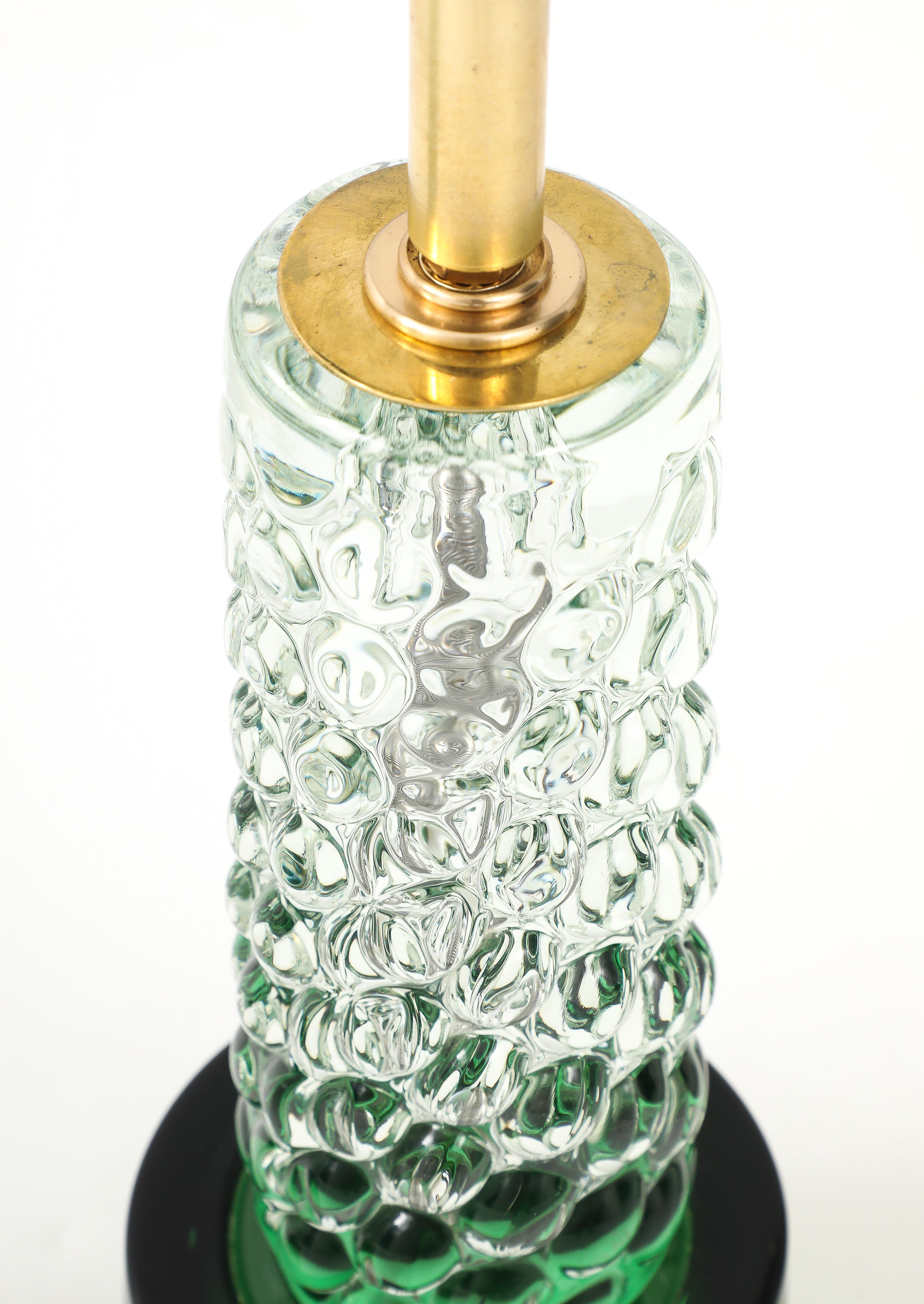 Superbe paire de lampes en émeraude et cristal clair en vente 2