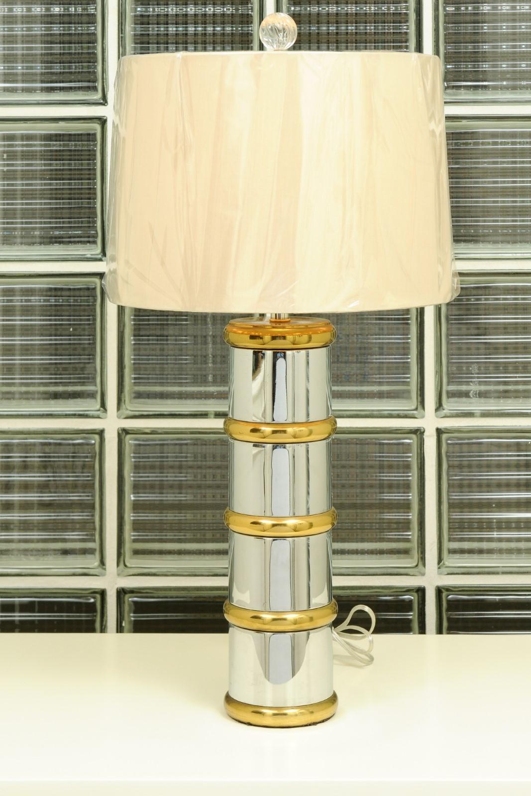 Stunning Pair of Faux-Bamboo Lamps in Chrome and Brass, Italy, circa 1970 For Sale 4