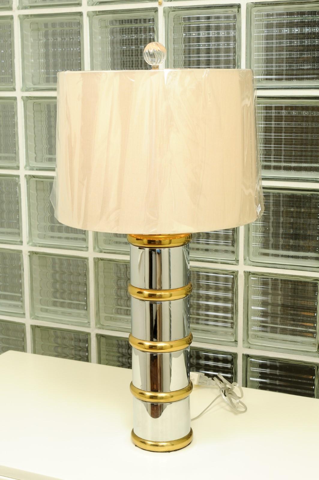 Stunning Pair of Faux-Bamboo Lamps in Chrome and Brass, Italy, circa 1970 In Excellent Condition For Sale In Atlanta, GA