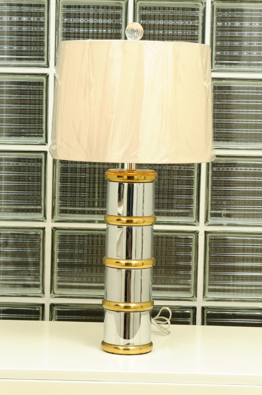Stunning Pair of Faux-Bamboo Lamps in Chrome and Brass, Italy, circa 1970 For Sale 1