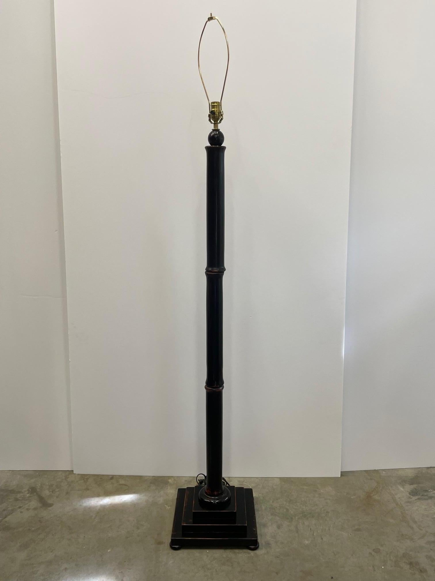 Late 20th Century Stunning Pair of Faux Bamboo Wooden Floor Lamps with Black Finish For Sale