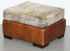 Stunning Pair of Fendi Casa Crocodile Alligator Patina Brown Leather Footstools