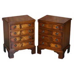Vintage Stunning Pair of Flamed Hardwood Bedside Side End Lamp Table Chest of Drawers
