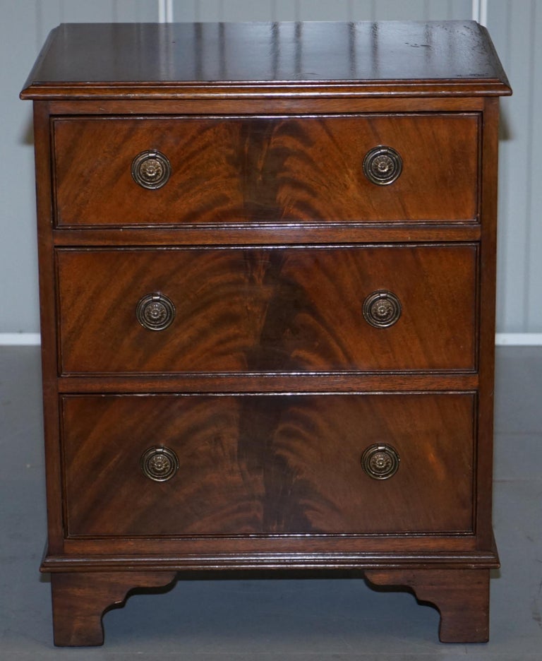 Georgian Stunning Pair of Flamed Hardwood Bedside Lamp Wine Table Sized Chests of Drawers For Sale