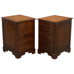 Stunning Pair of Flamed Mahogany Office Filing Cabinets Brown Leather Tops