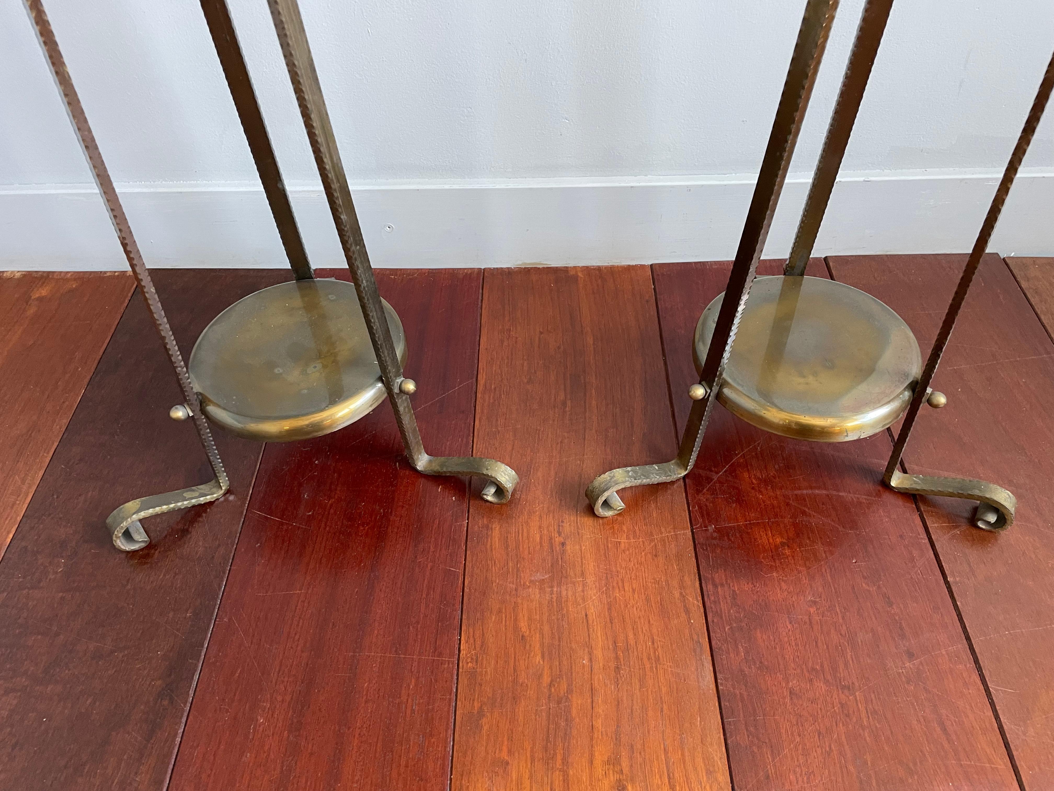 Stunning Pair of Forged Brass Arts and Crafts Church Altar Floor Candle Stands For Sale 7