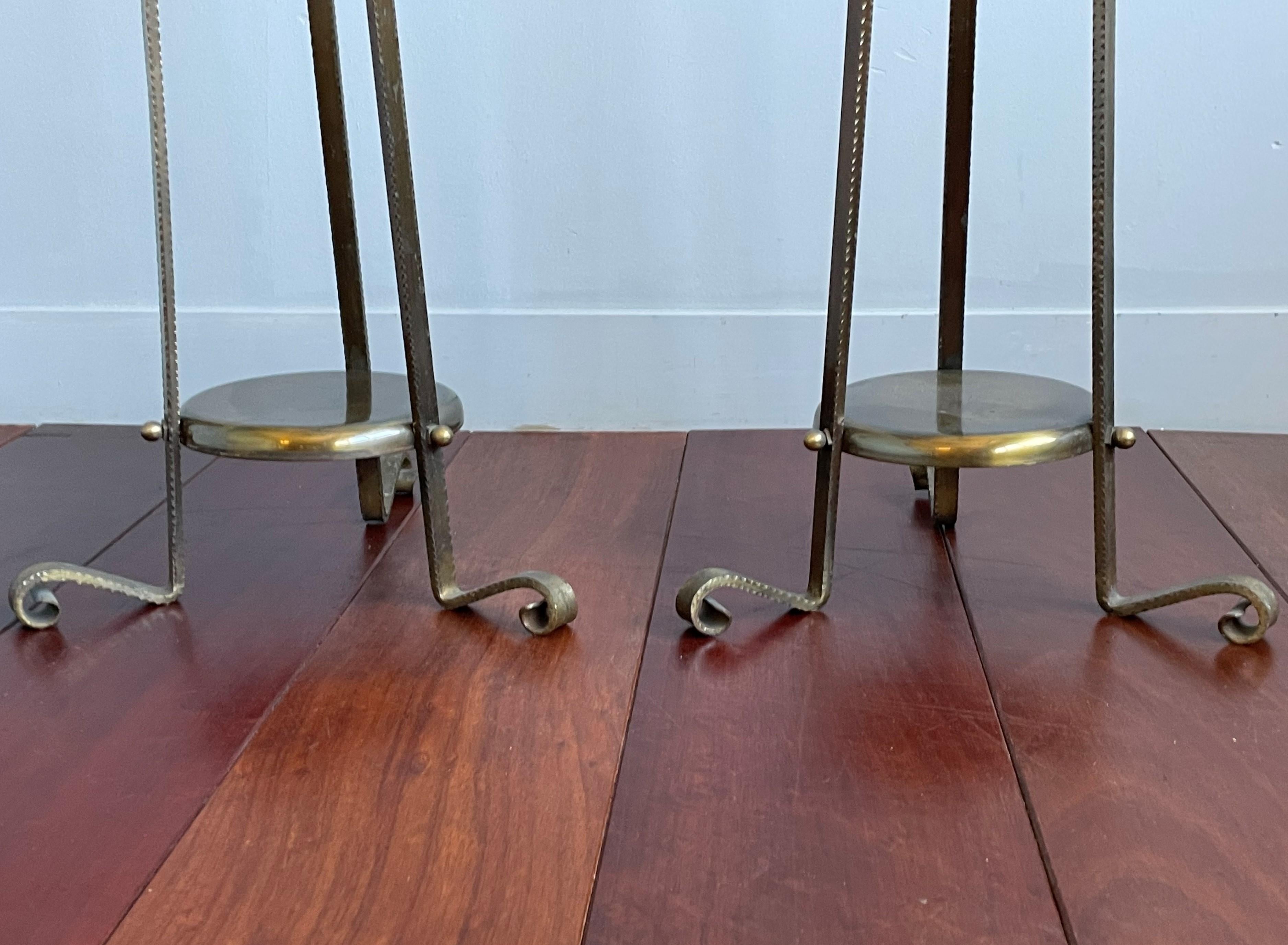 Stunning Pair of Forged Brass Arts and Crafts Church Altar Floor Candle Stands In Excellent Condition For Sale In Lisse, NL