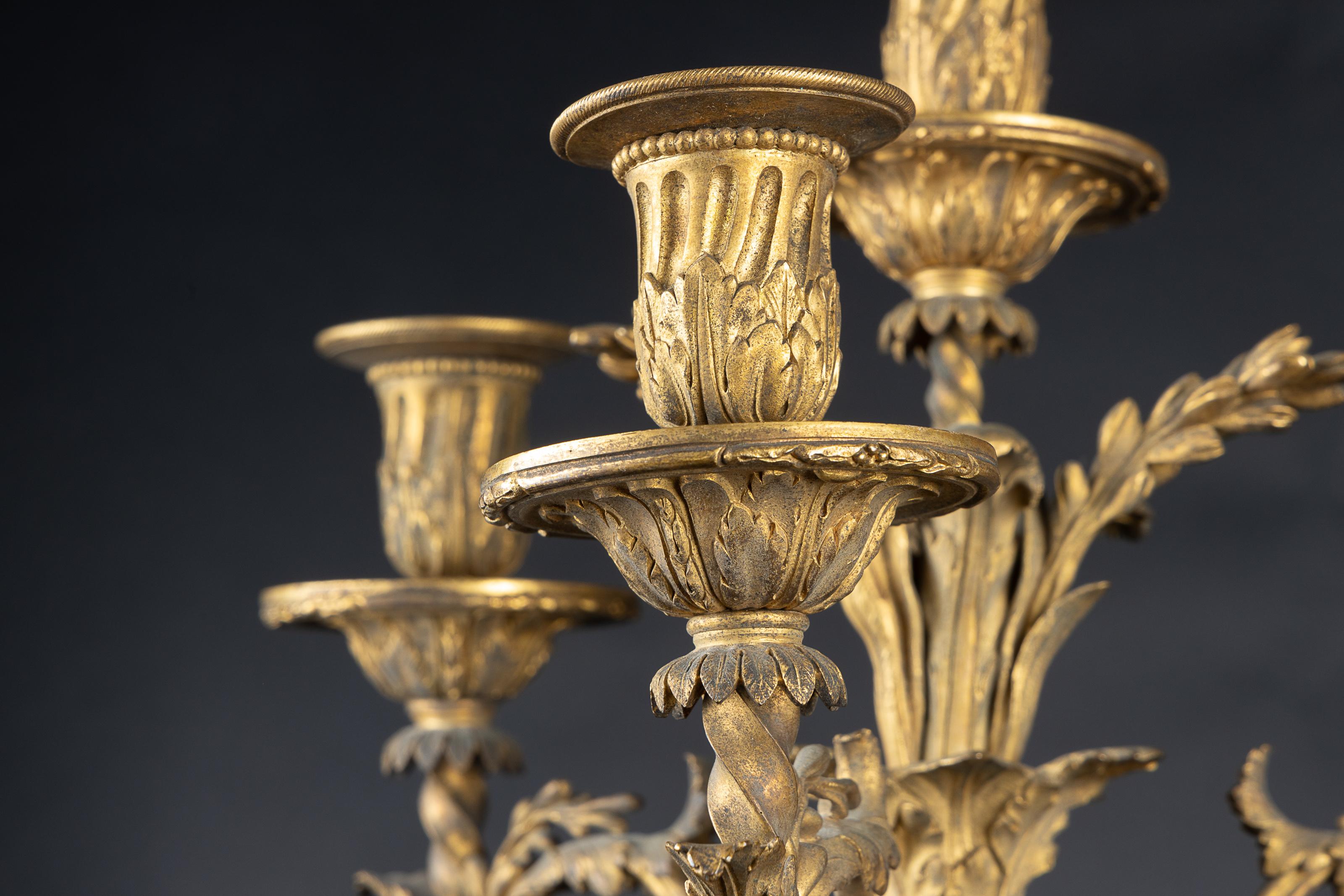 Stunning Pair of French 19th Century Bronze D'oré Candelabra with Female Figures For Sale 6