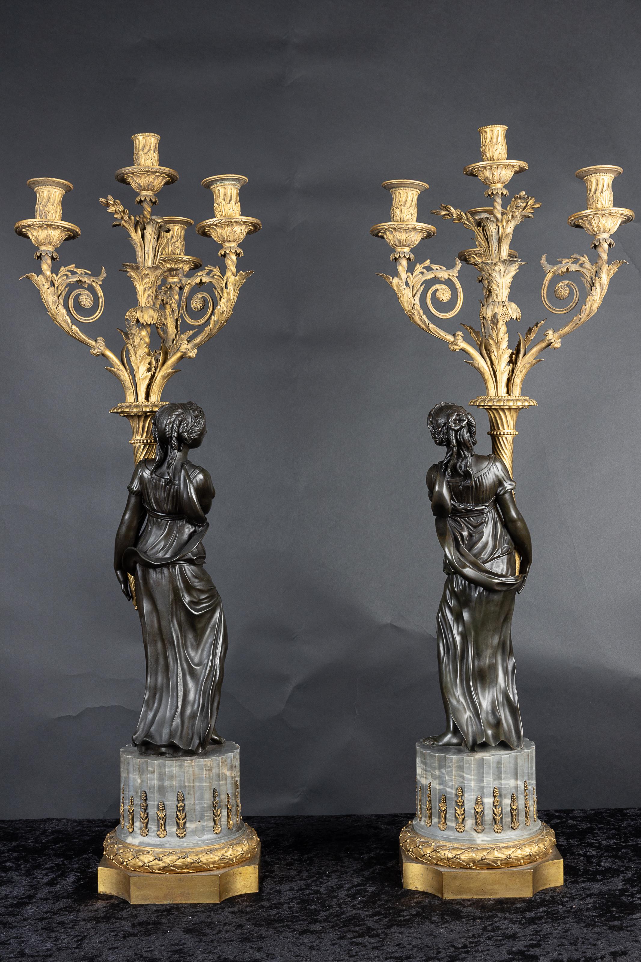 Stunning Pair of French 19th Century Bronze D'oré Candelabra with Female Figures For Sale 9