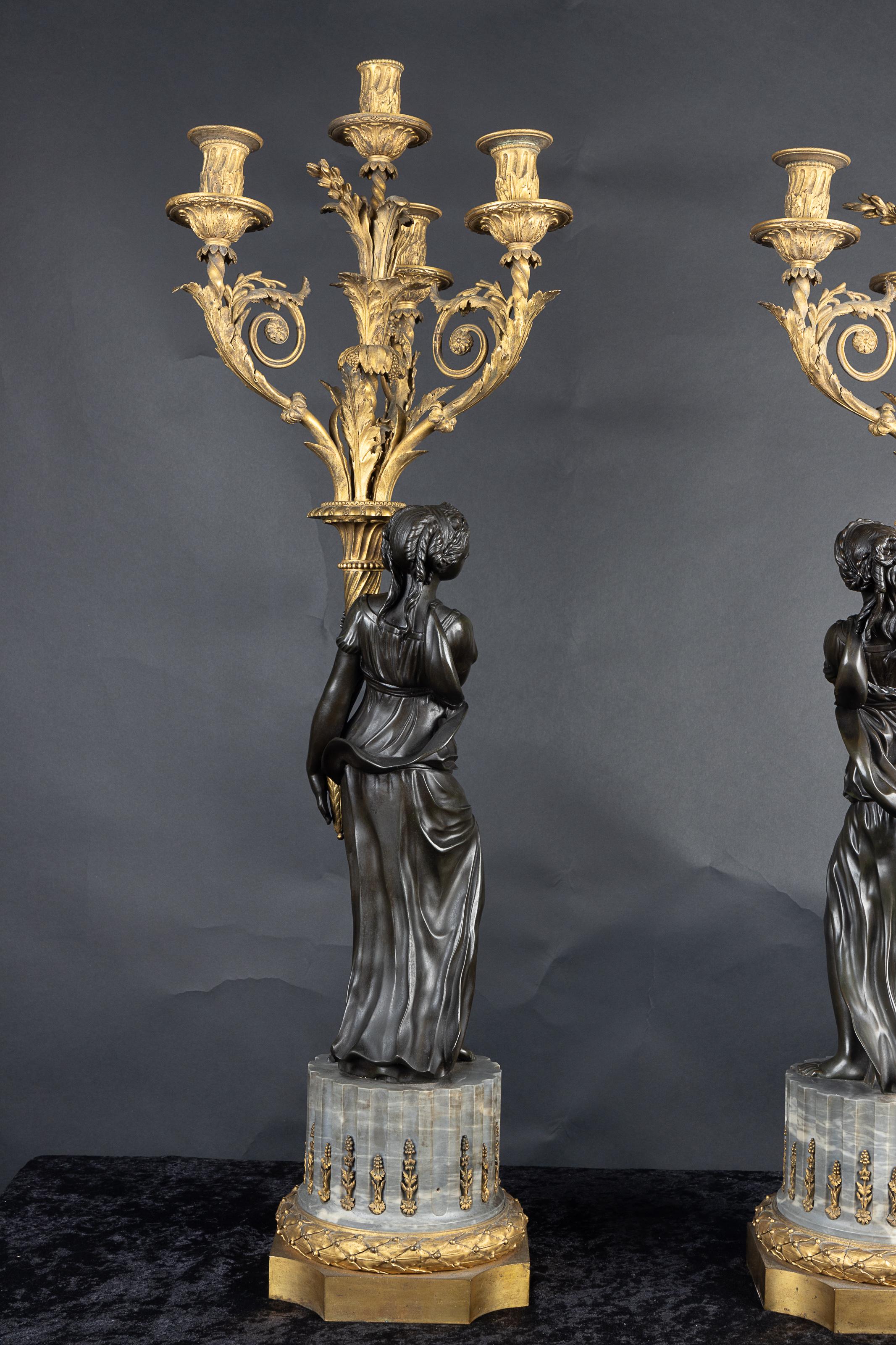 Stunning Pair of French 19th Century Bronze D'oré Candelabra with Female Figures For Sale 10