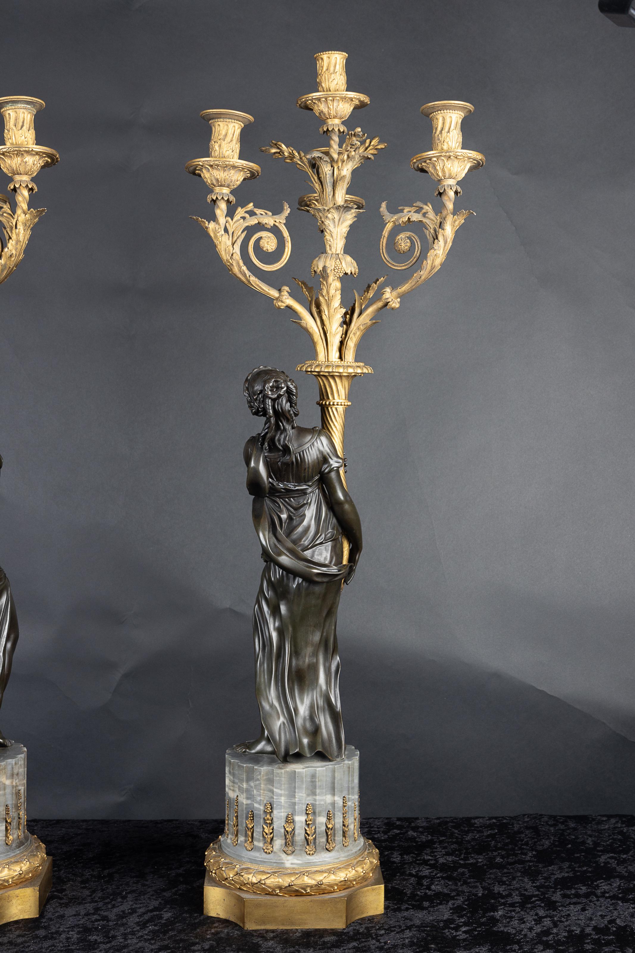 Stunning Pair of French 19th Century Bronze D'oré Candelabra with Female Figures For Sale 11