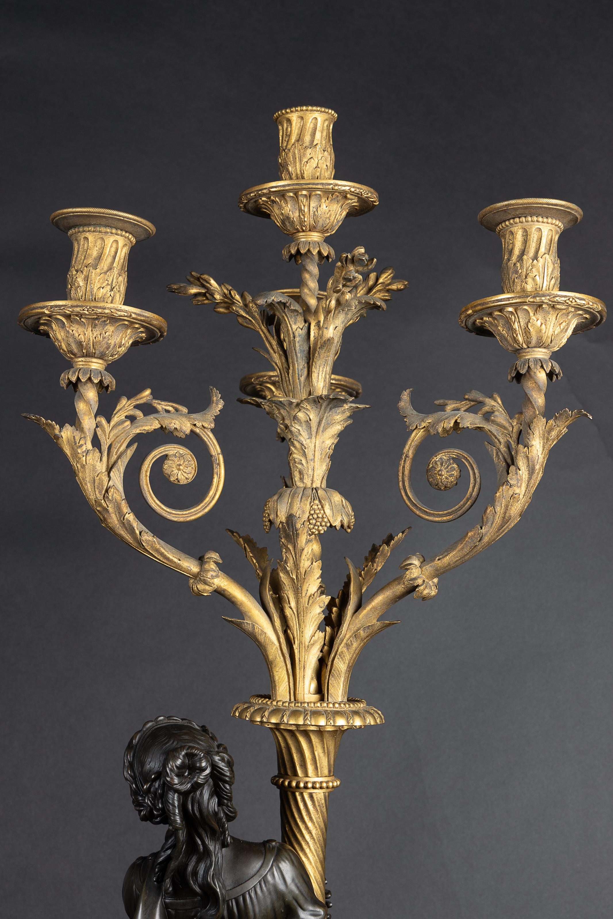 Stunning Pair of French 19th Century Bronze D'oré Candelabra with Female Figures For Sale 14