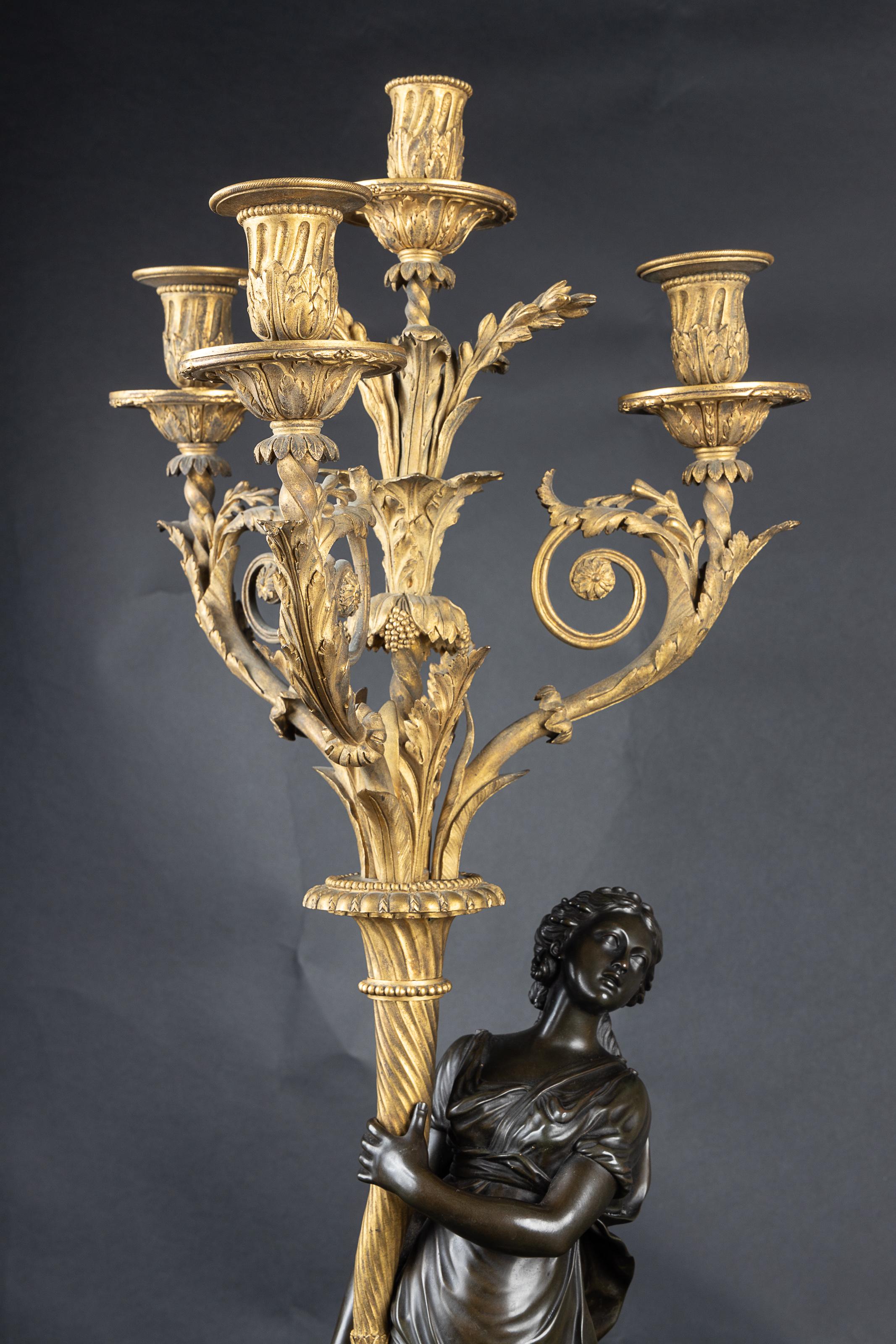 Stunning Pair of French 19th Century Bronze D'oré Candelabra with Female Figures For Sale 4