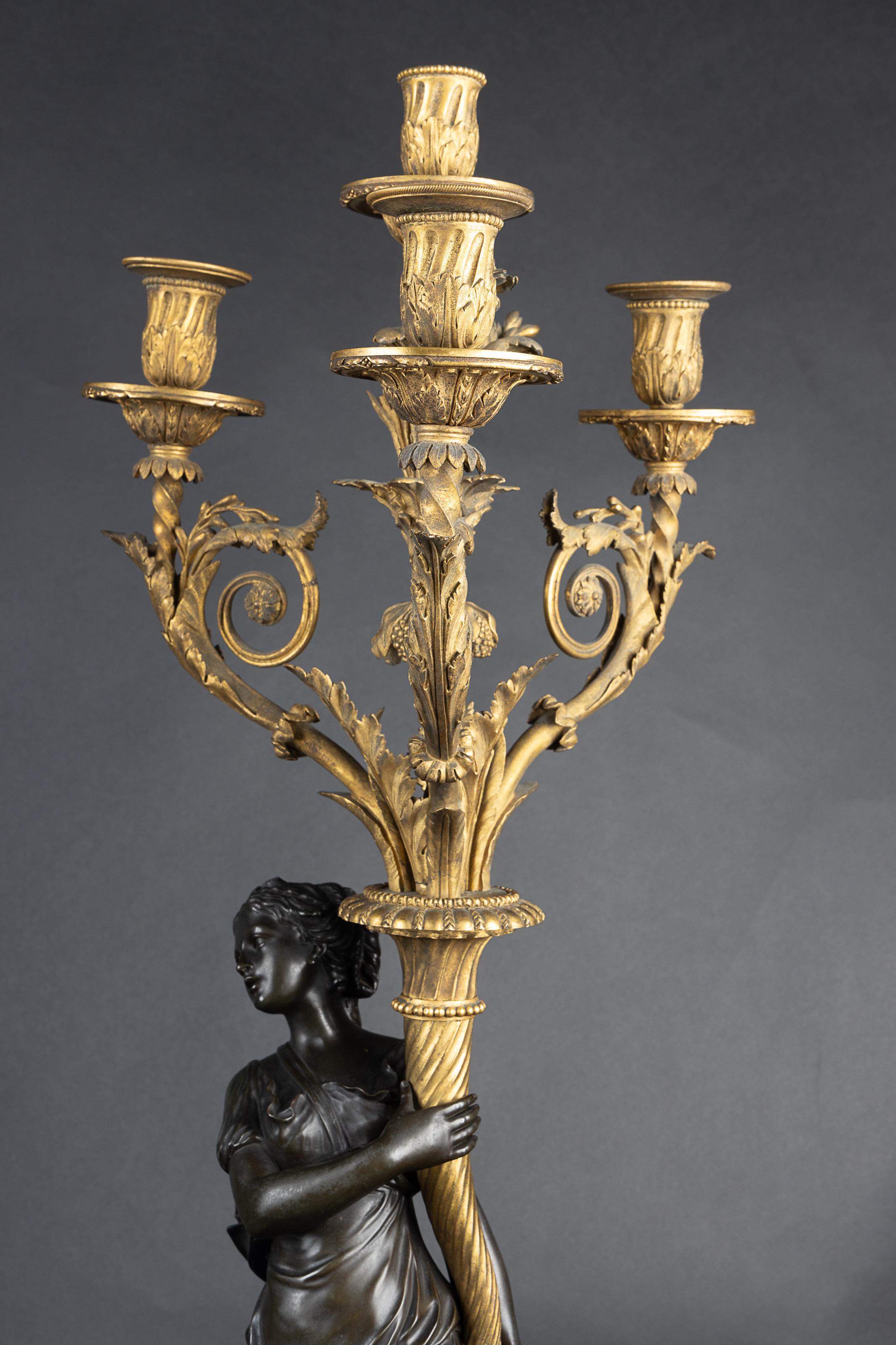 Stunning Pair of French 19th Century Bronze D'oré Candelabra with Female Figures For Sale 5