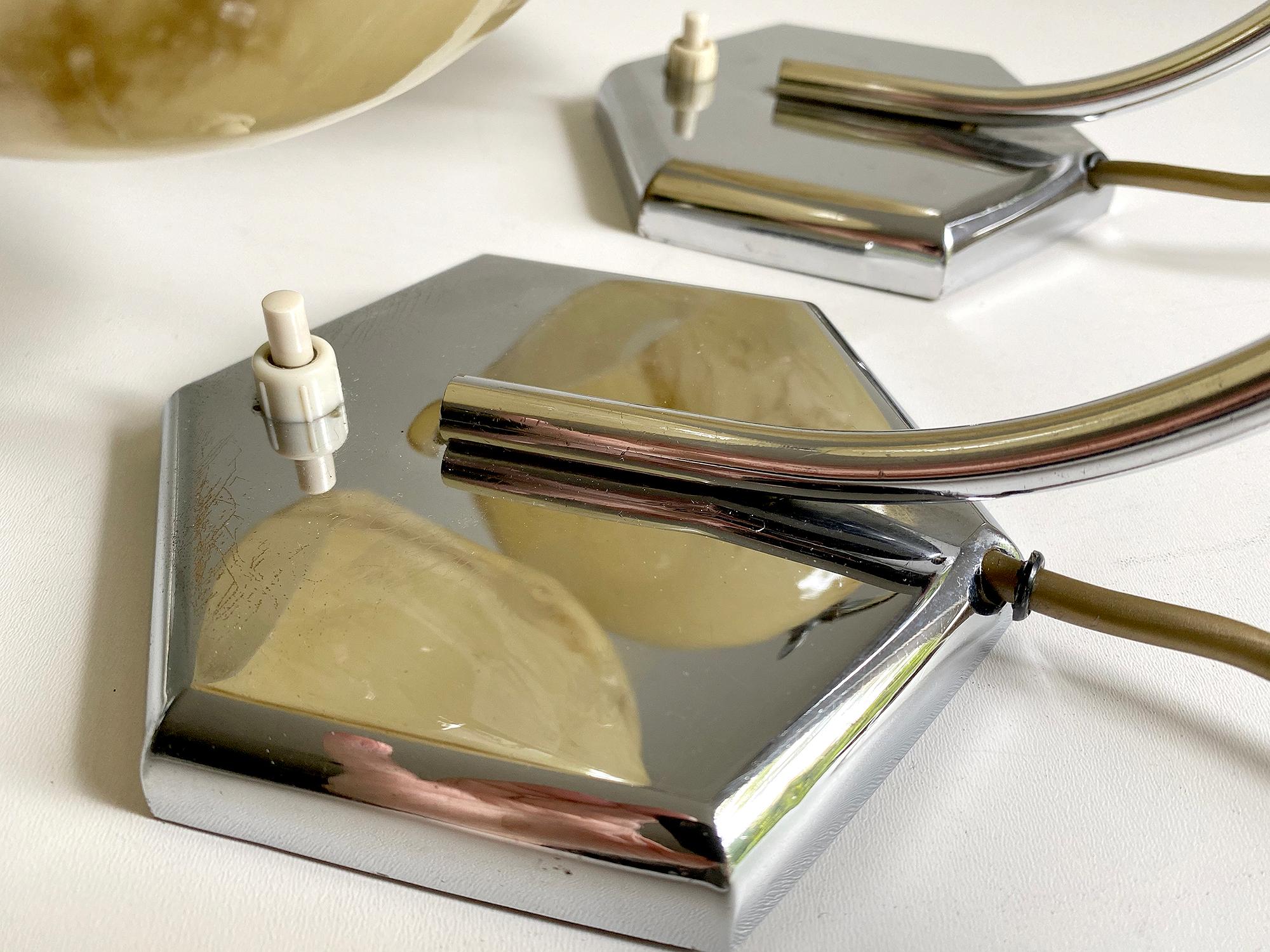 Pair of 1930s Art Deco Bauhaus Table Lamps Lights, Opaline Marble Glass Chrome For Sale 5