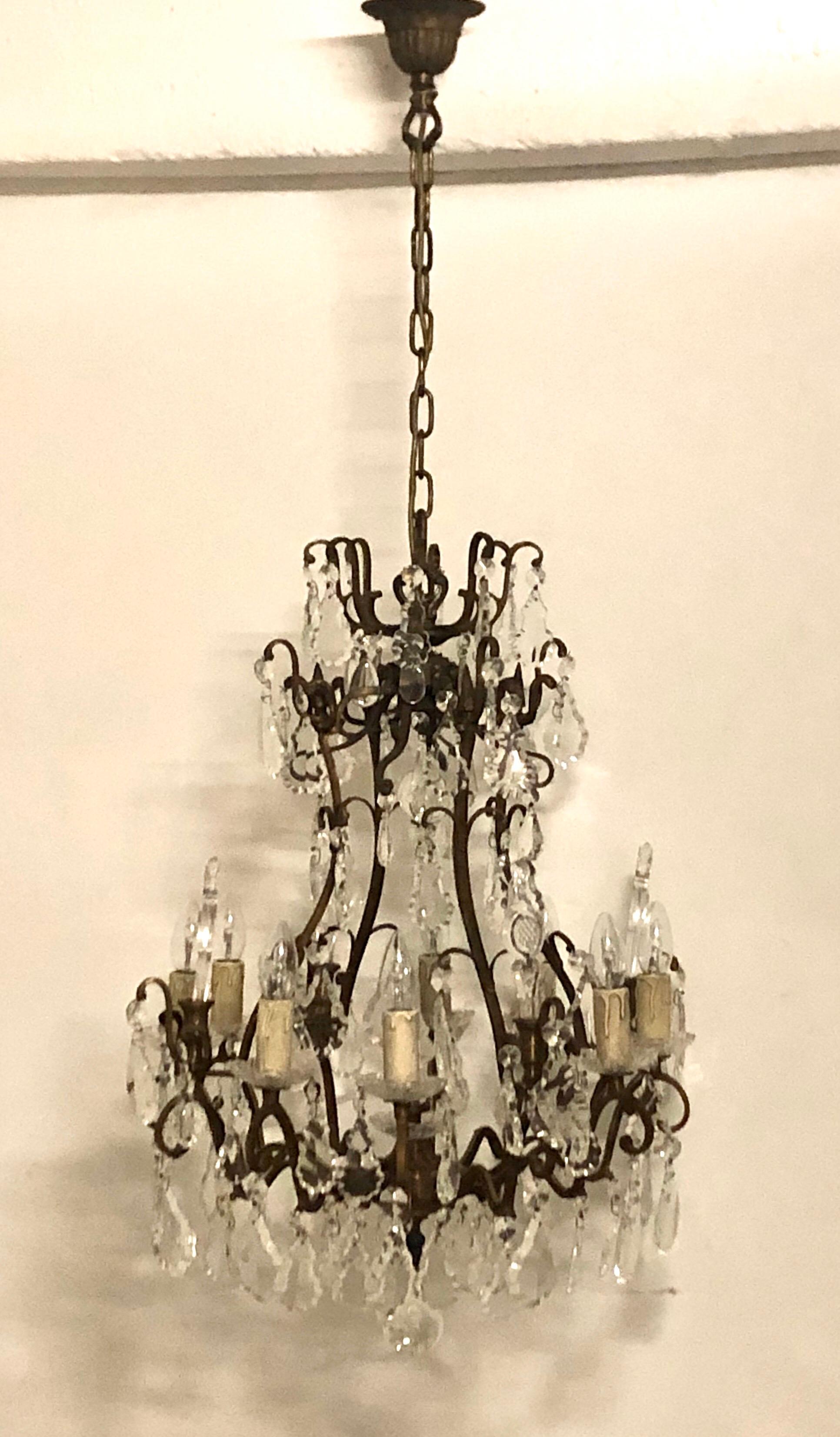 Stunning Pair of French Bronze and Crystal Chandeliers 6
