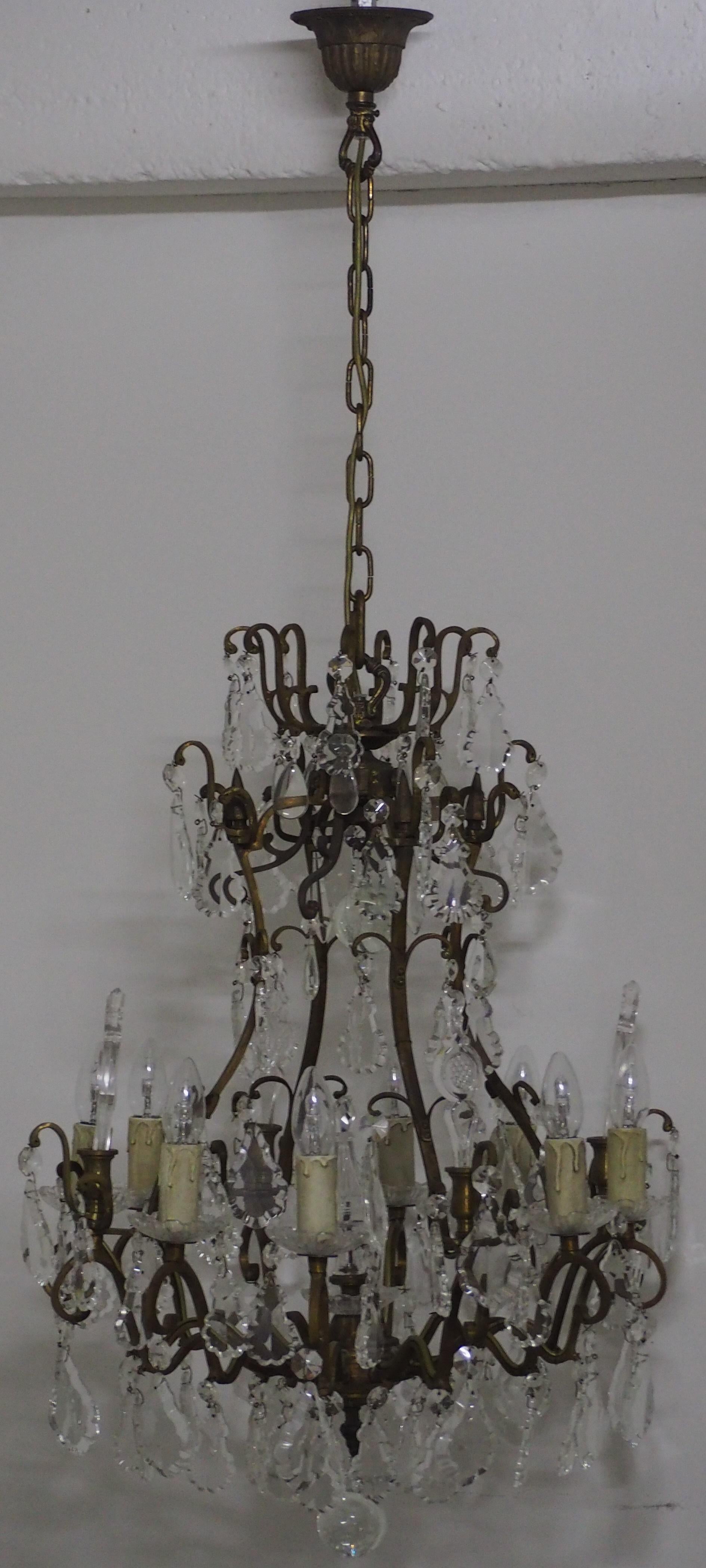 Stunning Pair of French Bronze and Crystal Chandeliers 12