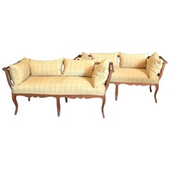 Stunning Pair of French Country 19th Century Louis XV Settees Loveseats