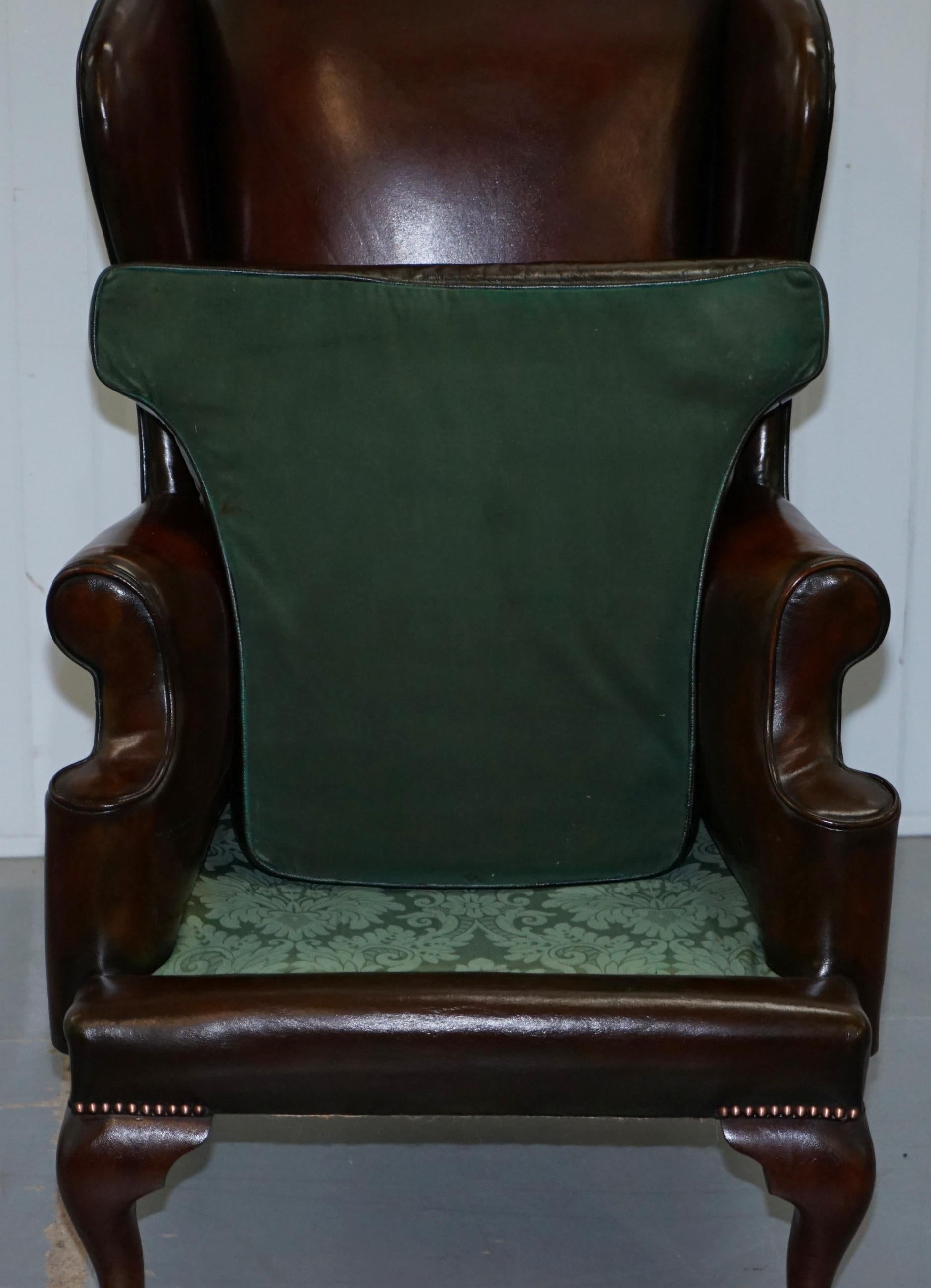 Stunning Pair of Fully Restored Claw and Wingback Cigar Brown Leather Armchairs 3