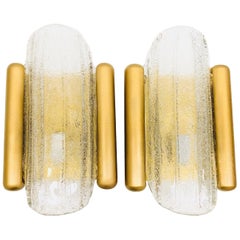 Stunning Pair of gilded Wood and Murano Glass Sconces, Hustadt Leuchten, Germany Stunning Pair of gilded Wood and Murano Glass Sconces, Hustadt Leuchten, Germany