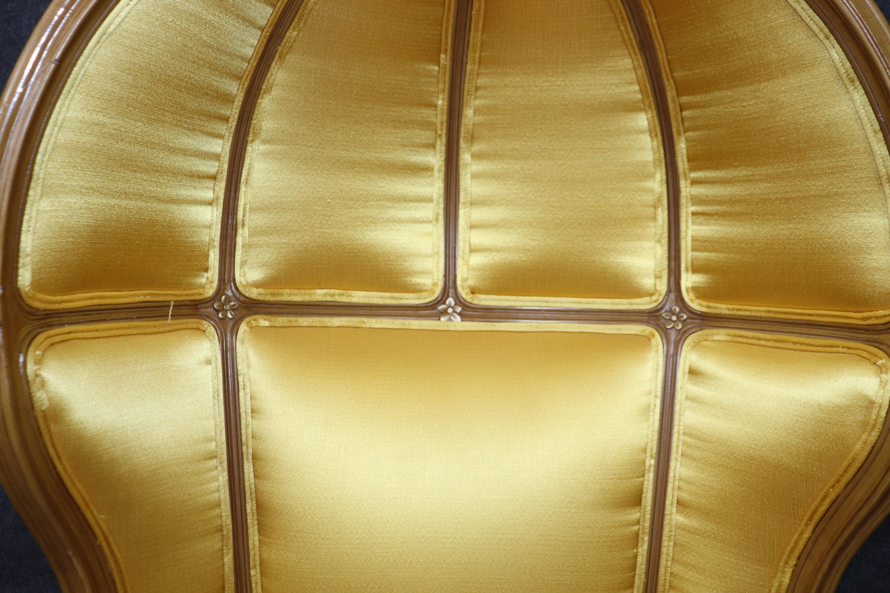 Stunning Pair of Gold Upholstered French Carved Louis XVI Canopy Porter Chairs For Sale 5