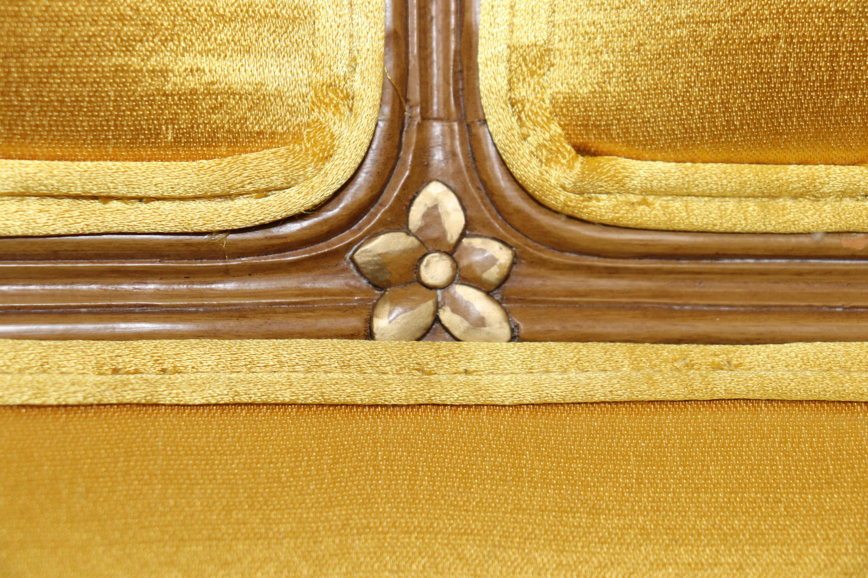 Stunning Pair of Gold Upholstered French Carved Louis XVI Canopy Porter Chairs For Sale 6